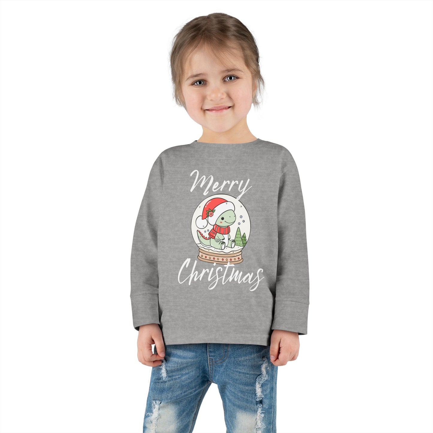 Toddler Tee — Cute Dinosaur in Santa Hat Snow Globe Christmas Shirt