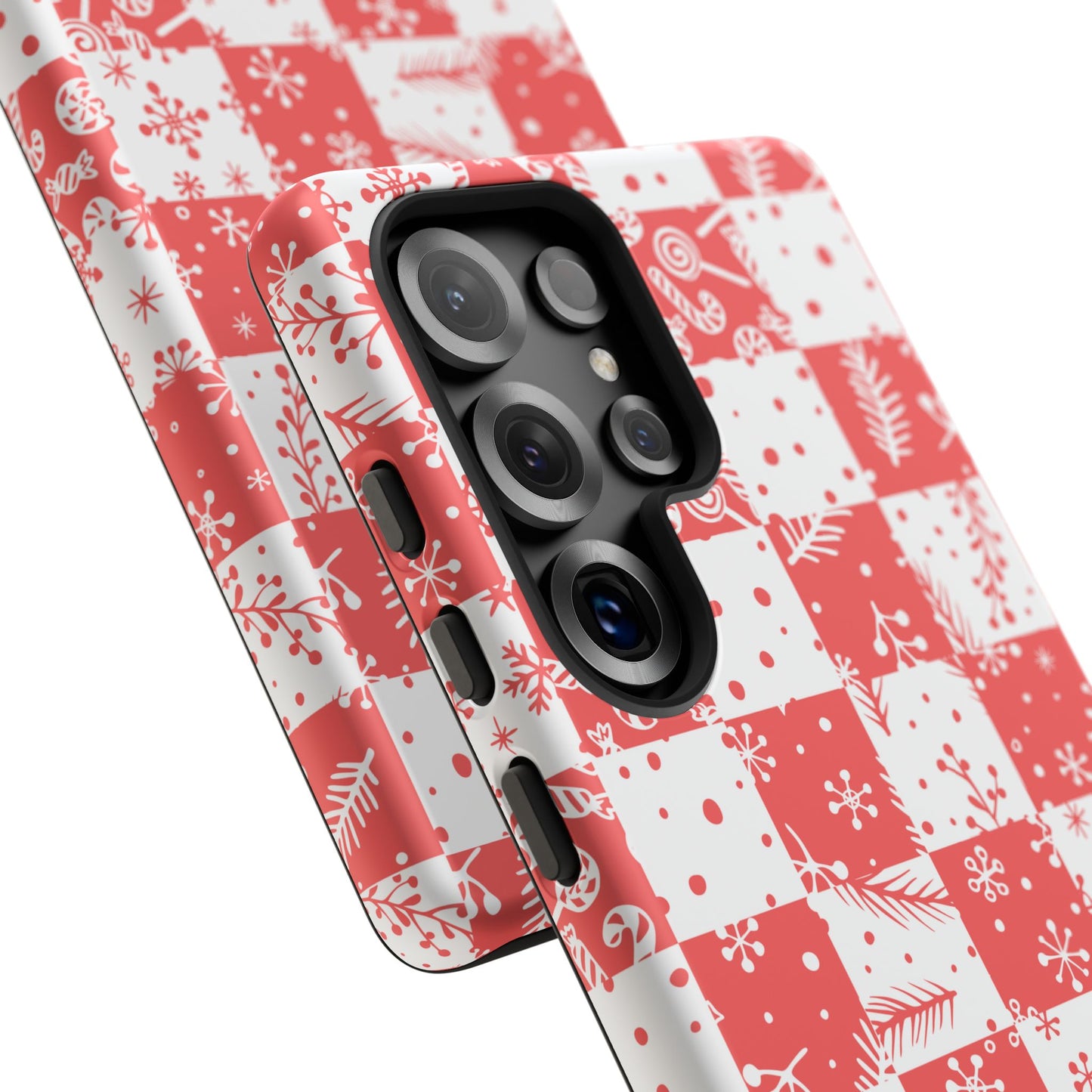 Christmas Red Buffalo Check Phone Case - Holiday Snowflake Pattern Tough Case