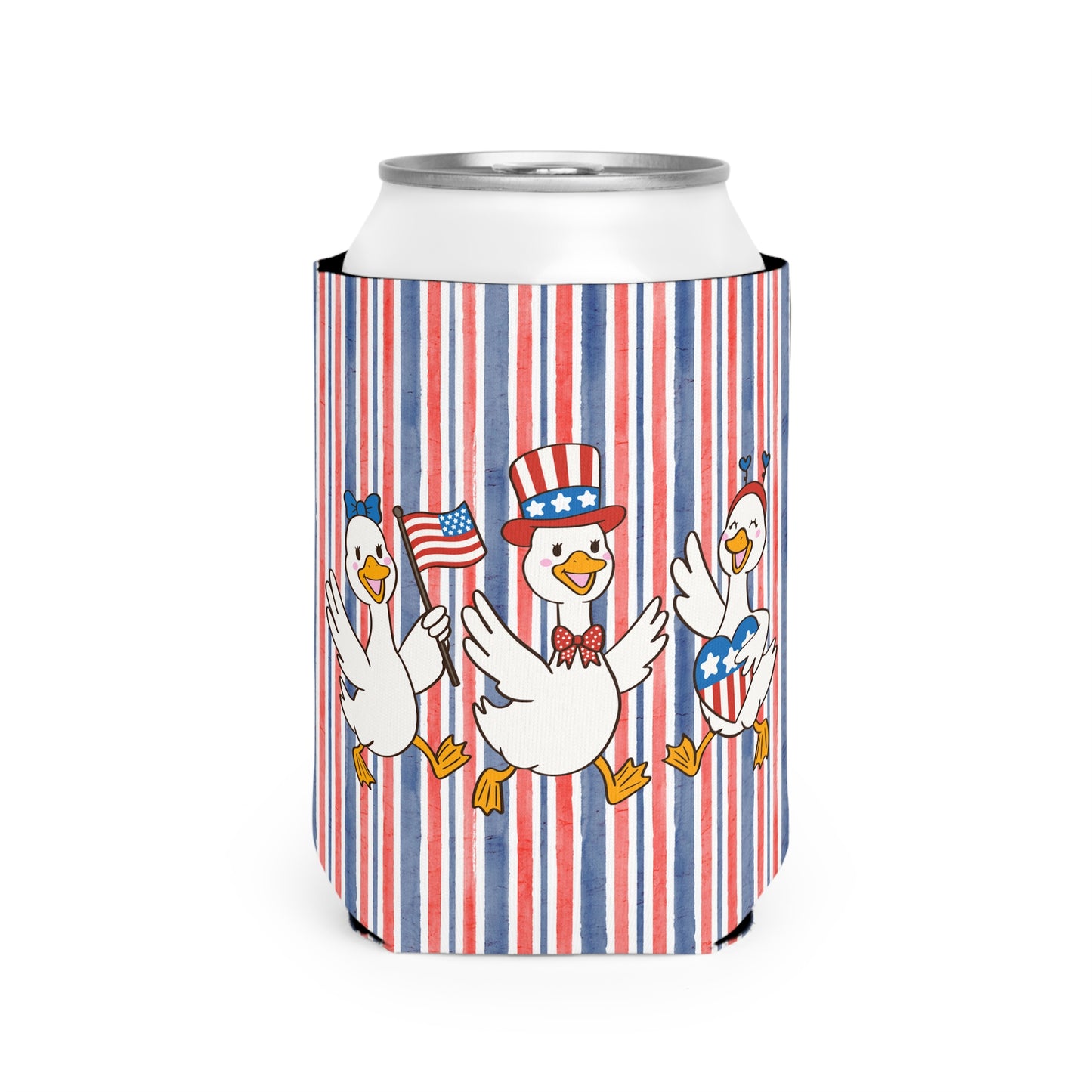 Can Cooler Sleeve - Patriotic Geese Trio - 4th of July Celebration Design