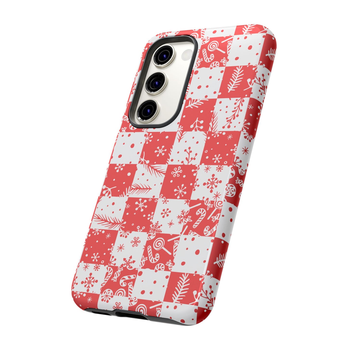 Christmas Red Buffalo Check Phone Case - Holiday Snowflake Pattern Tough Case