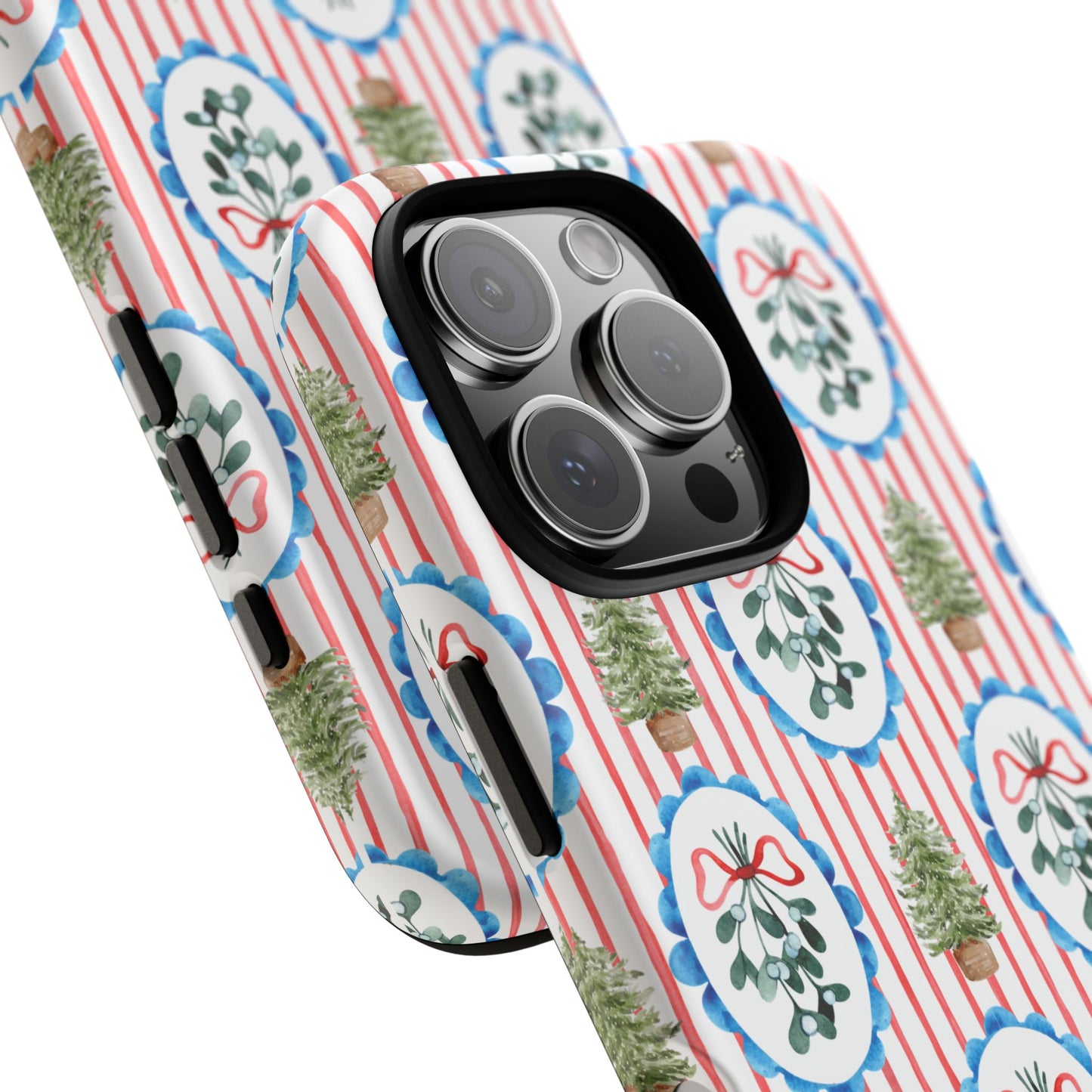 Christmas Wreath & Tree Pattern Phone Case — Festive Holiday Tough Case