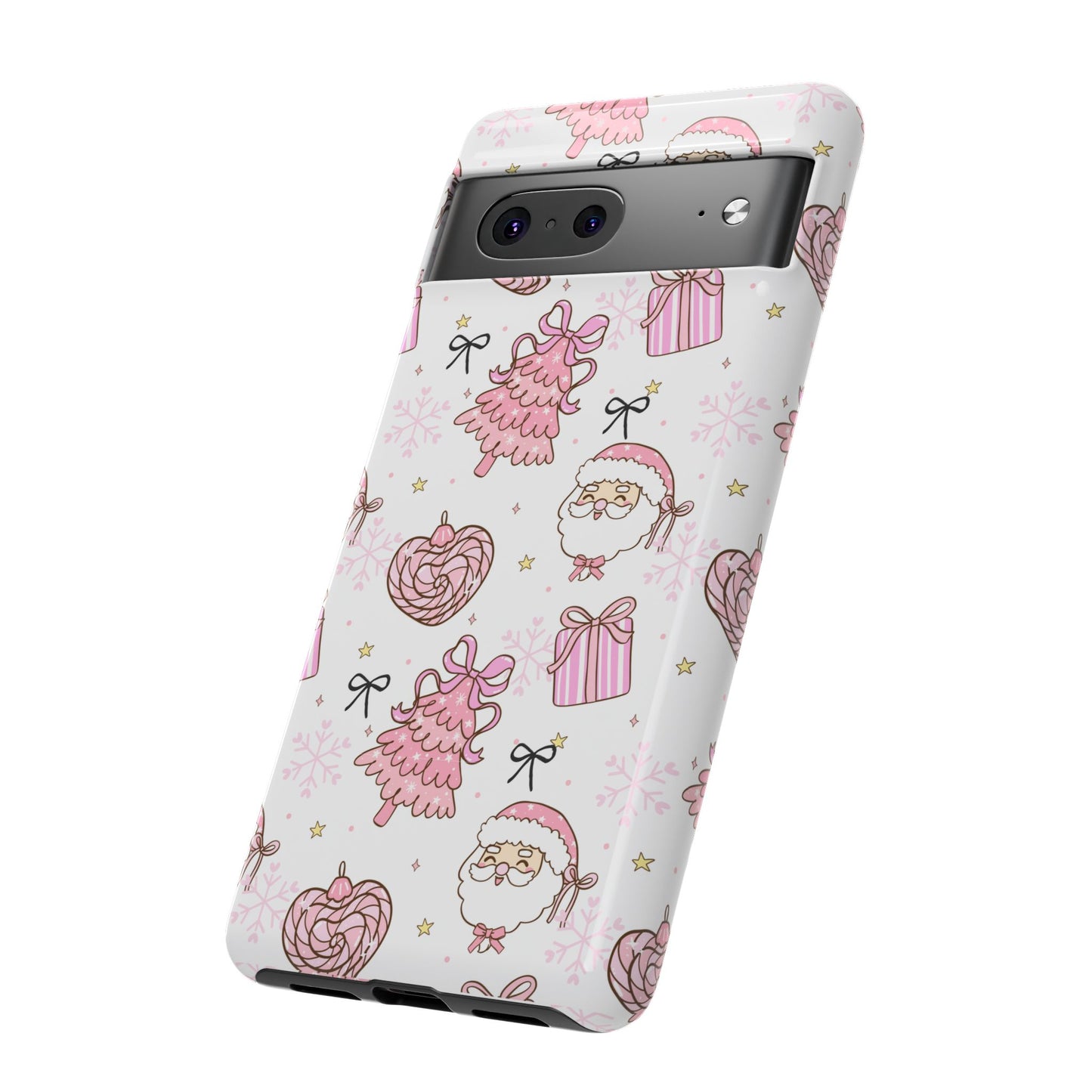 Christmas Pink Pattern Phone Case - Cute Santa, Tree & Gift Protective Cover