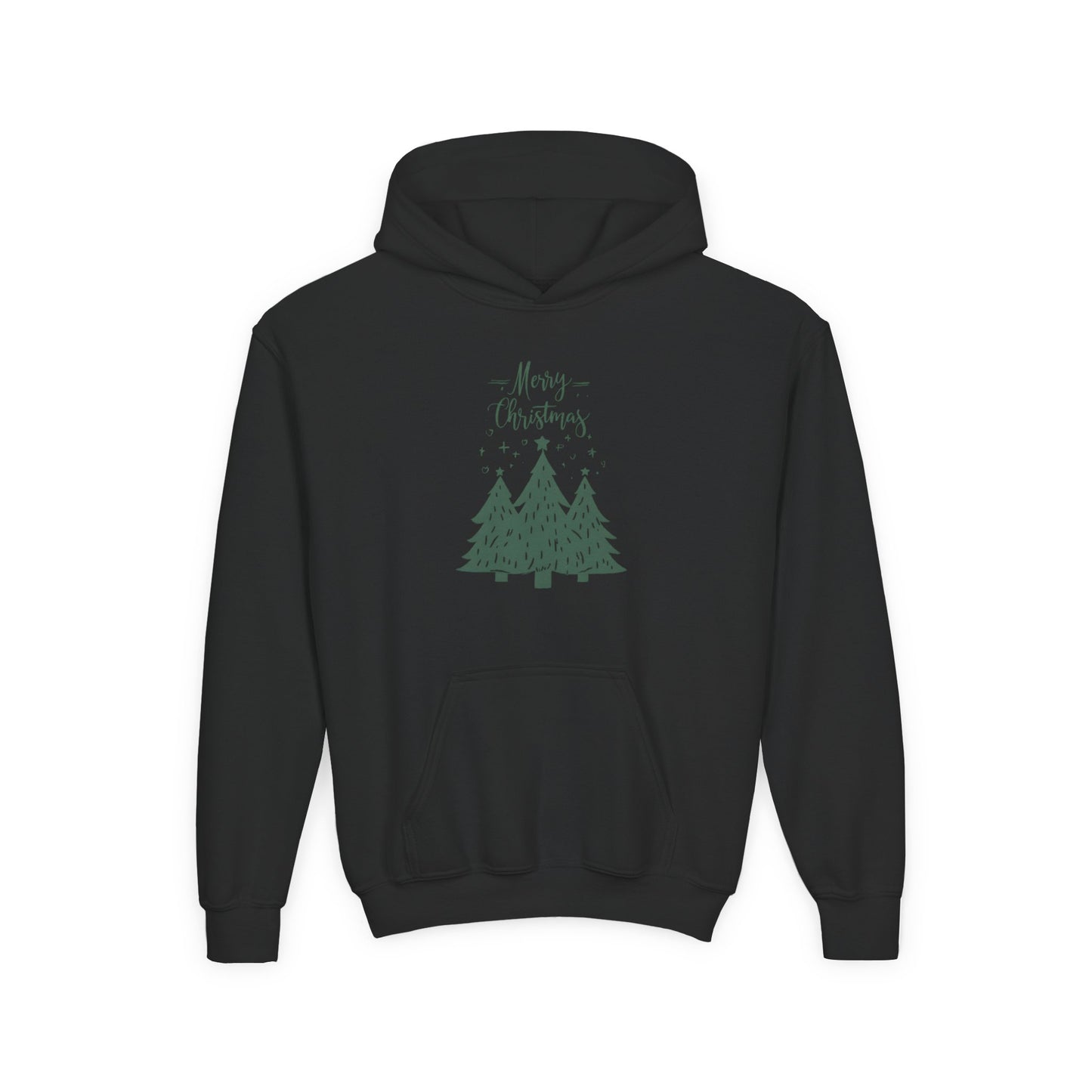 Youth Hoodie — Merry Christmas Green Tree Illustration Unisex