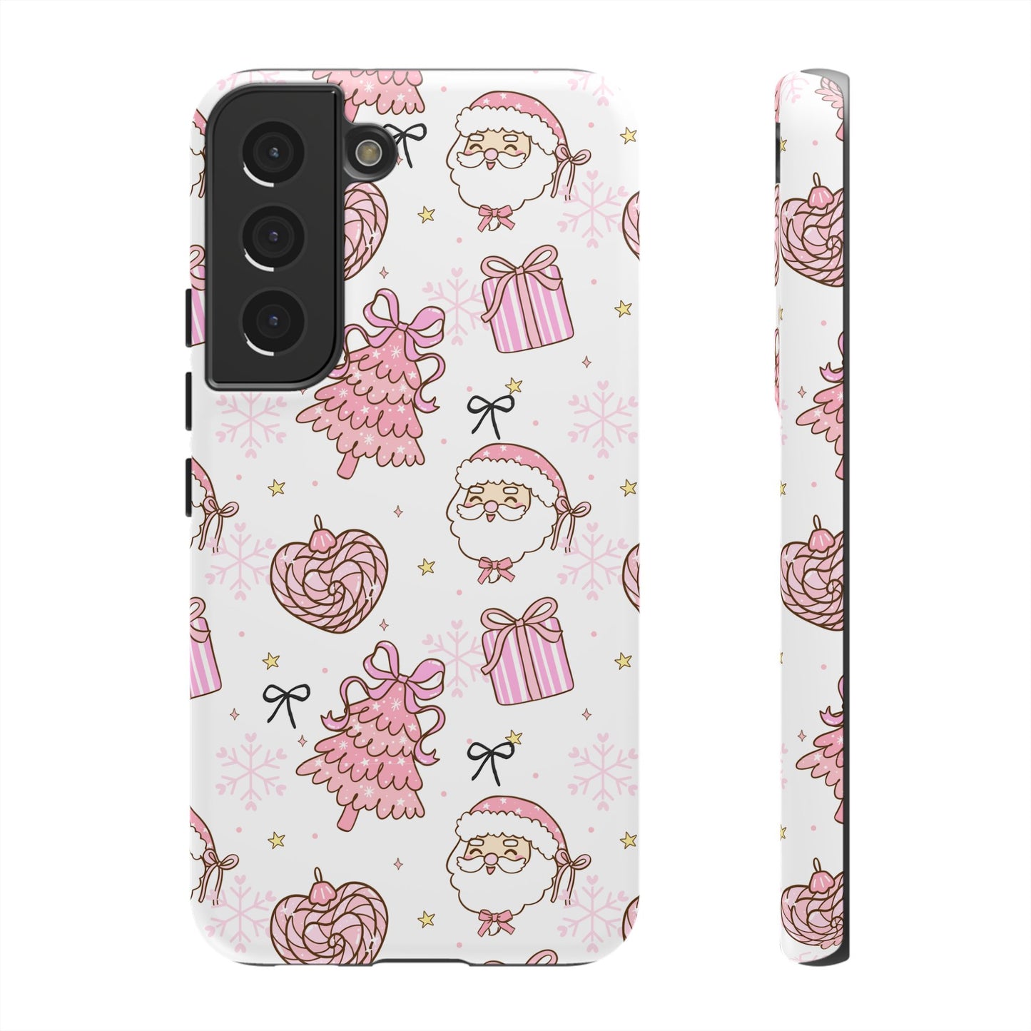 Christmas Pink Pattern Phone Case - Cute Santa, Tree & Gift Protective Cover