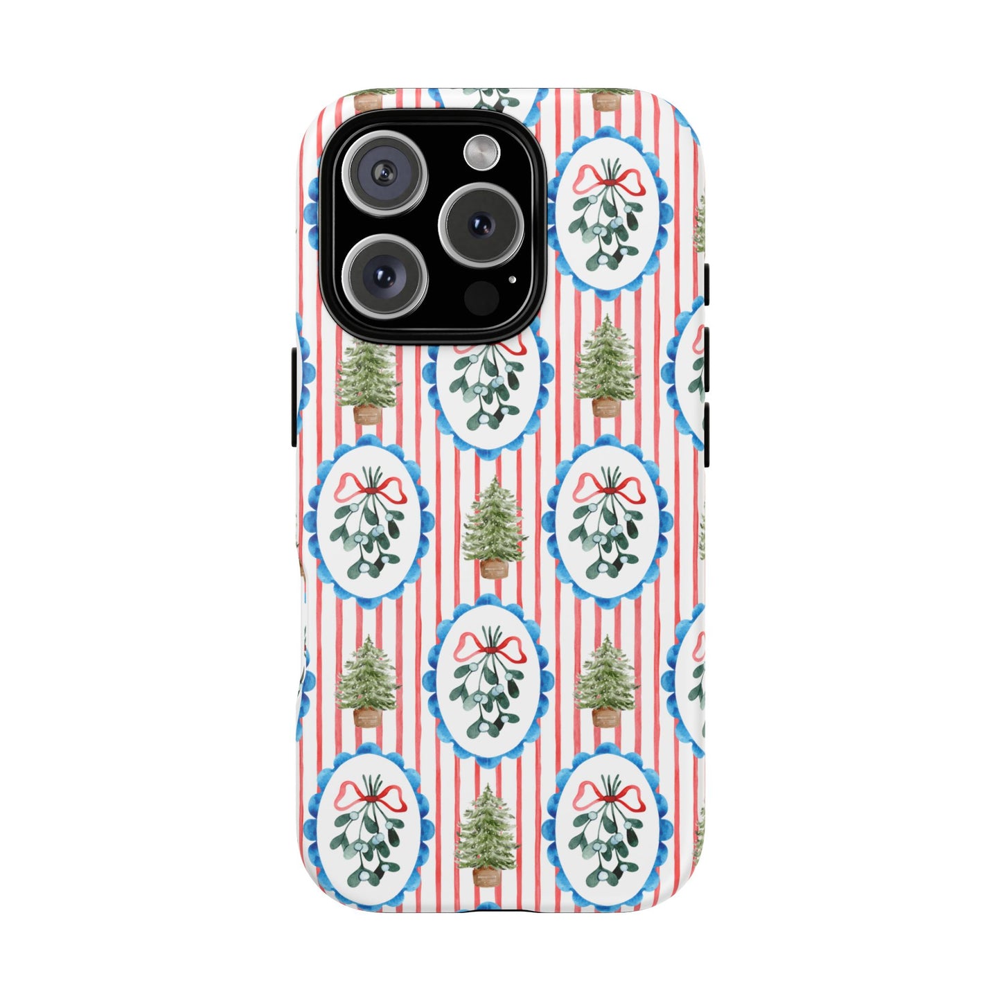 Christmas Wreath & Tree Pattern Phone Case — Festive Holiday Tough Case
