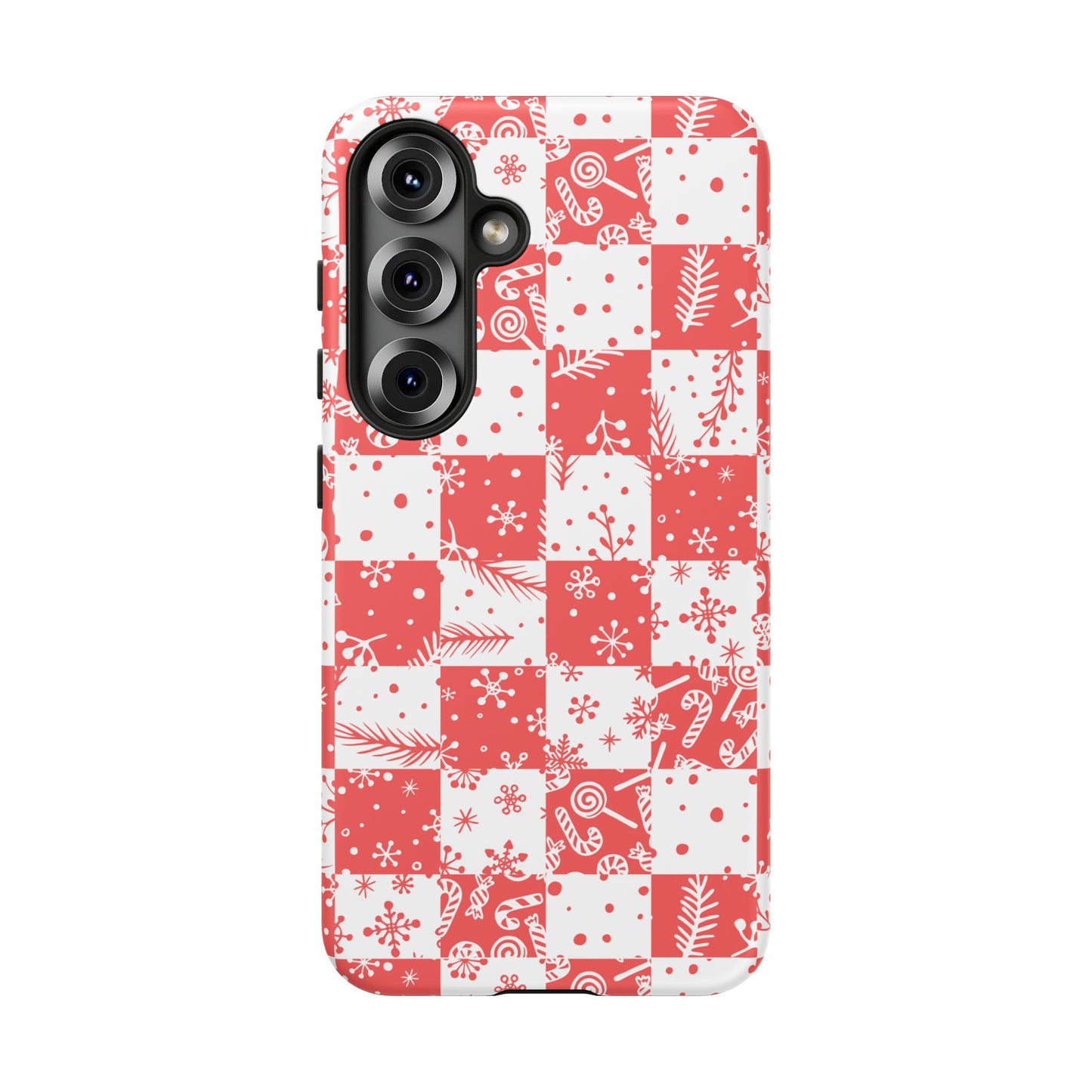 Christmas Red Buffalo Check Phone Case - Holiday Snowflake Pattern Tough Case
