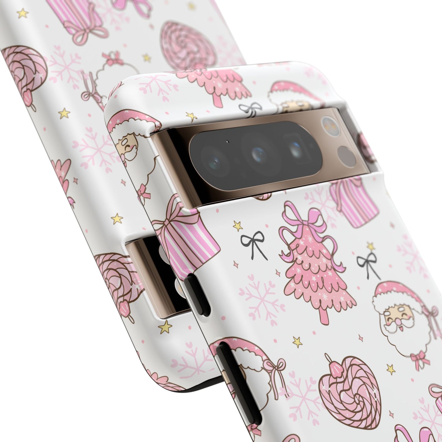 Christmas Pink Pattern Phone Case - Cute Santa, Tree & Gift Protective Cover