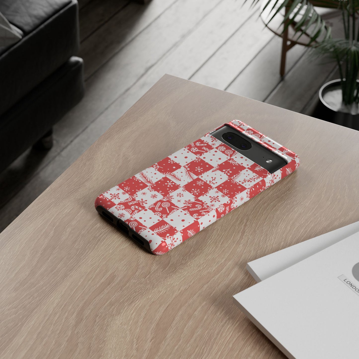 Christmas Red Buffalo Check Phone Case - Holiday Snowflake Pattern Tough Case