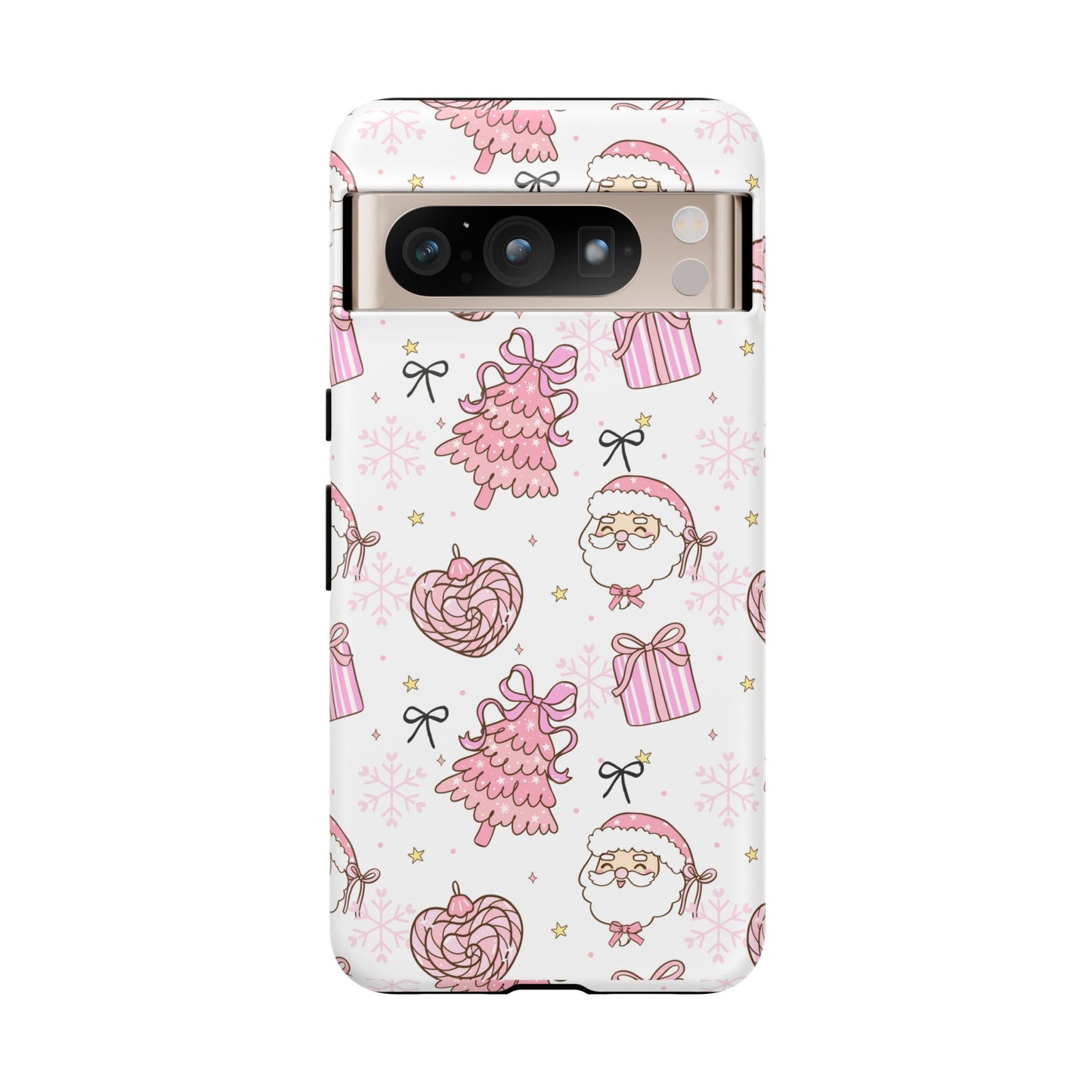 Christmas Pink Pattern Phone Case - Cute Santa, Tree & Gift Protective Cover
