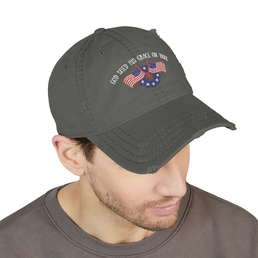 Embroidered Dad Hat - American Flag 'God shed his grace on thee'