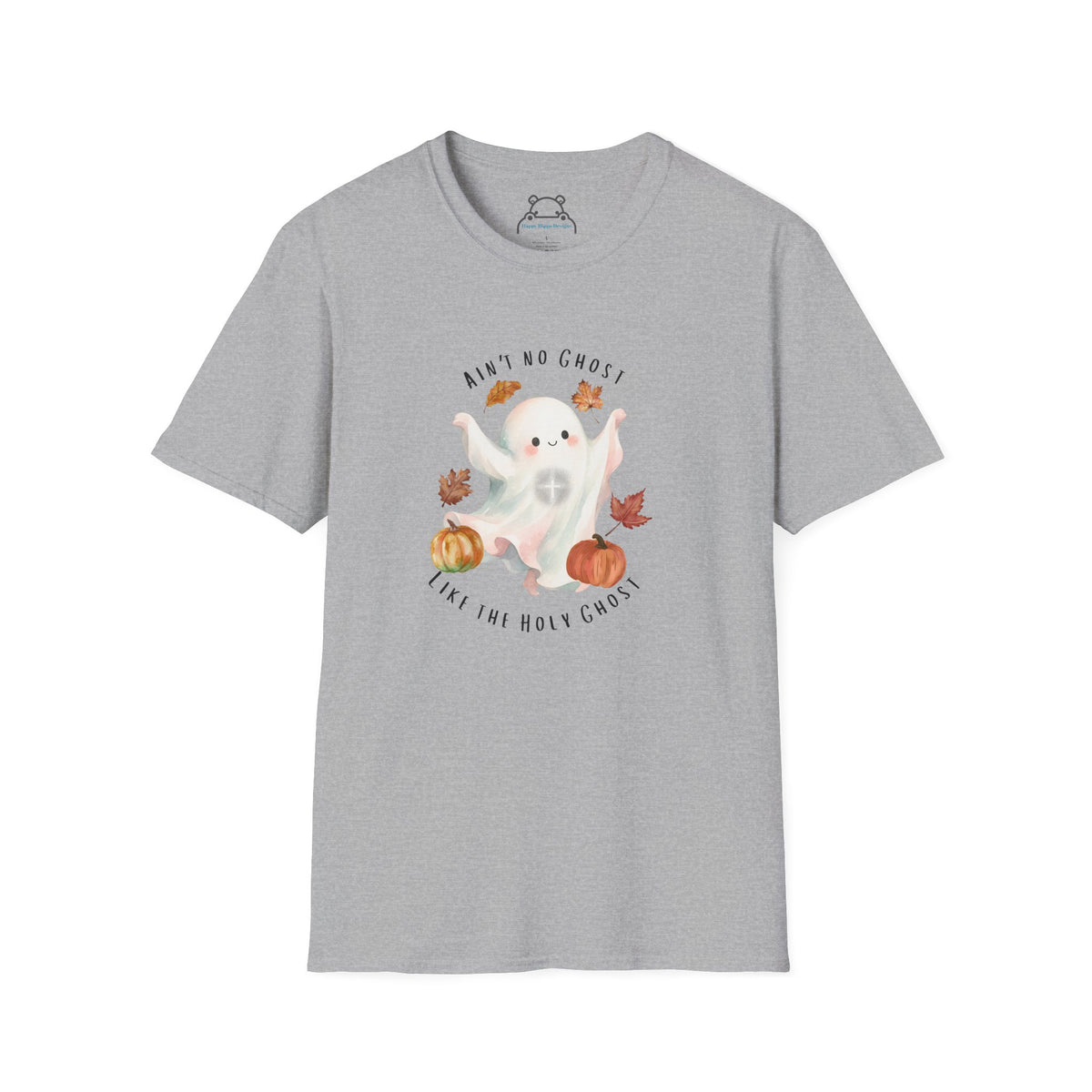 Cute 'Ain't No Ghost like the Holy Ghost' Ghost Graphic T-Shirt — Autumn Pumpkin & Leaves Tee