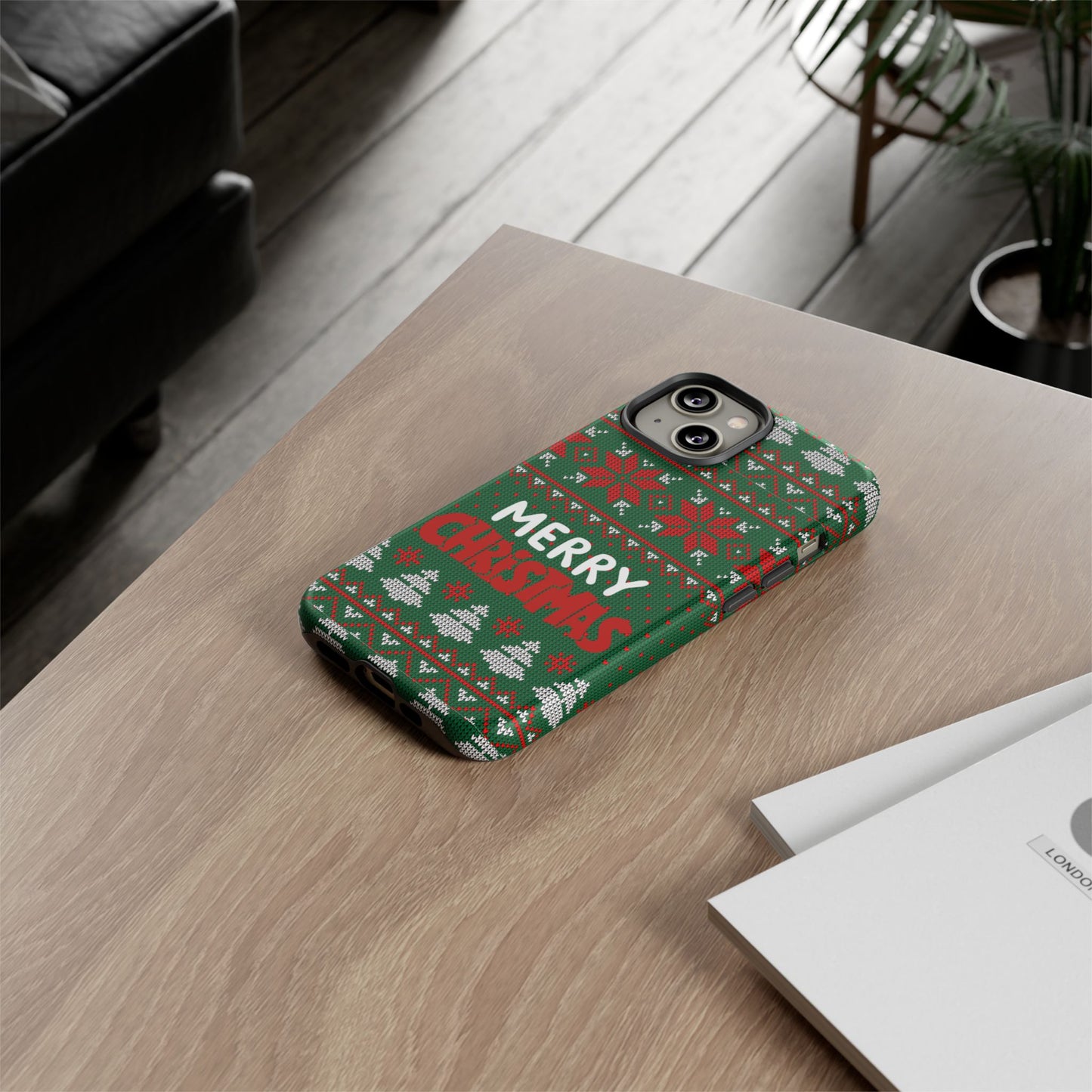 Merry Christmas Phone Case - Festive Green Ugly Sweater Design