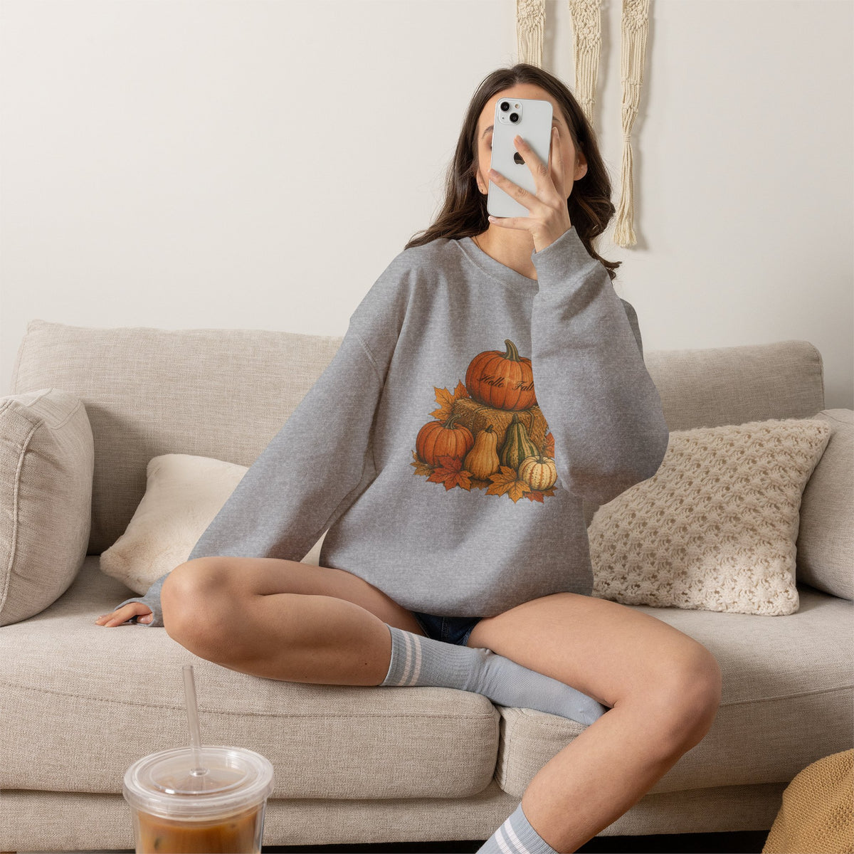 Pumpkin Patch Fall Sweatshirt – Autumn Pumpkins & Leaves Crewneck