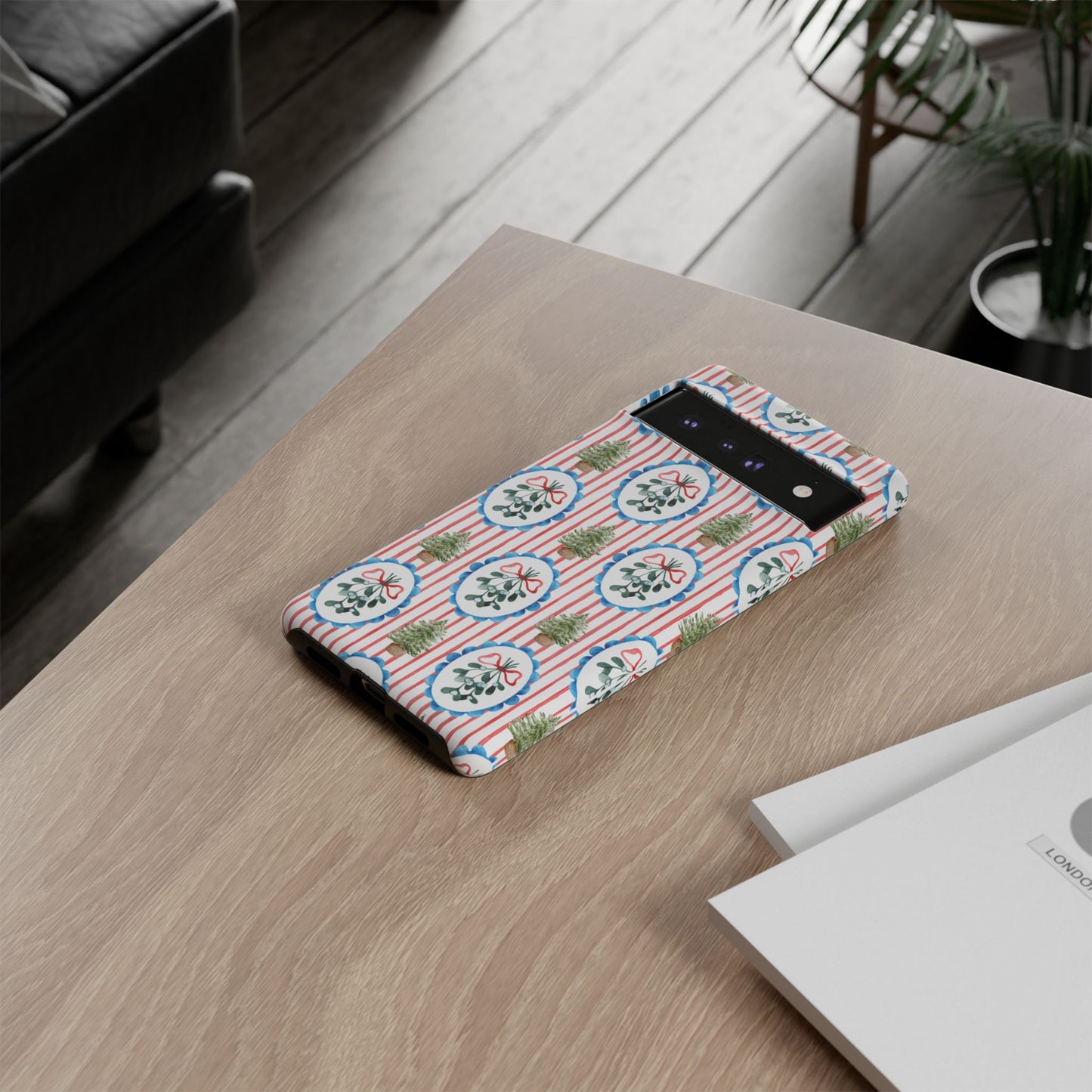Christmas Wreath & Tree Pattern Phone Case — Festive Holiday Tough Case