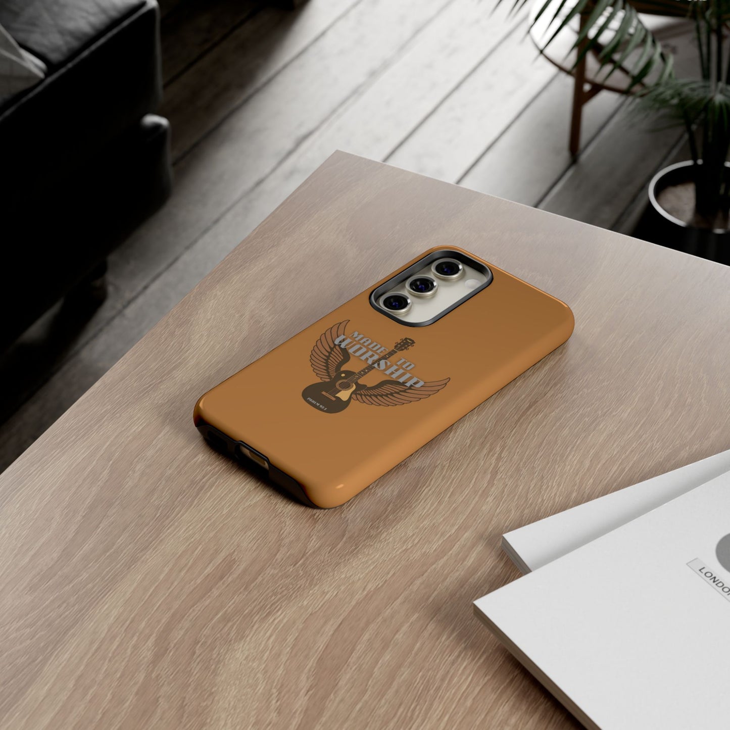 Tough Phone Case — "Made to Worship" Acoustic Guitar Wings Design