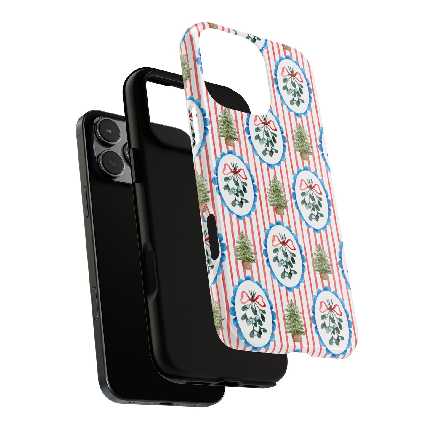 Christmas Wreath & Tree Pattern Phone Case — Festive Holiday Tough Case