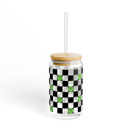 Checkered Smiley Sipper Glass