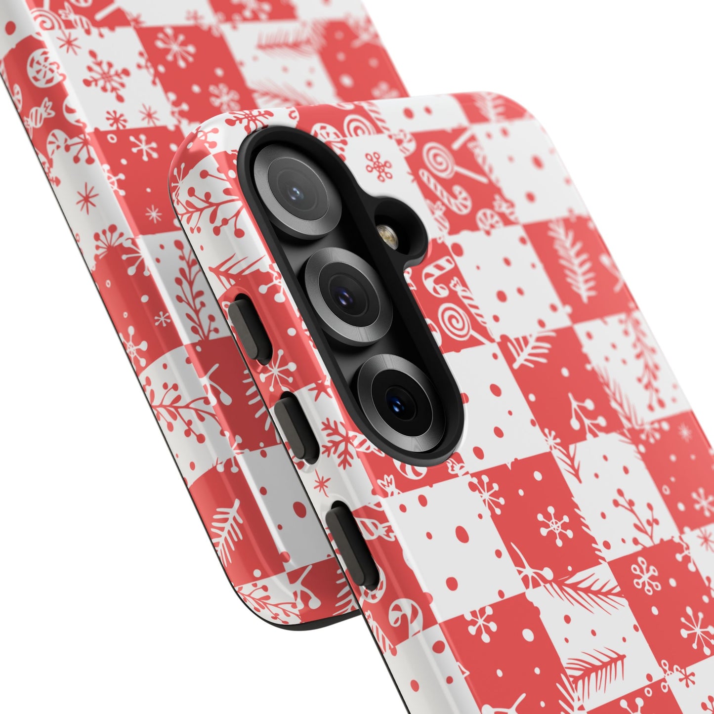 Christmas Red Buffalo Check Phone Case - Holiday Snowflake Pattern Tough Case