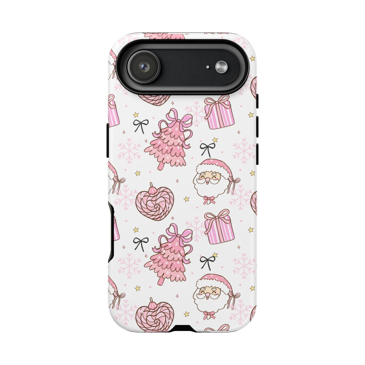 Christmas Pink Pattern Phone Case - Cute Santa, Tree & Gift Protective Cover