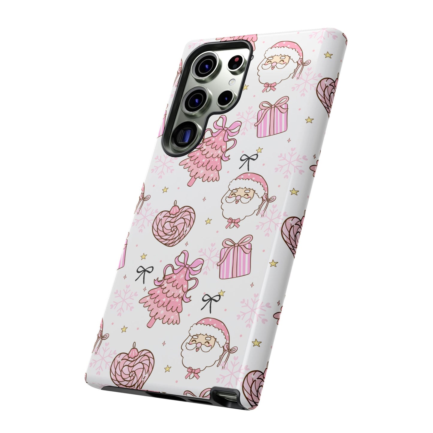 Christmas Pink Pattern Phone Case - Cute Santa, Tree & Gift Protective Cover