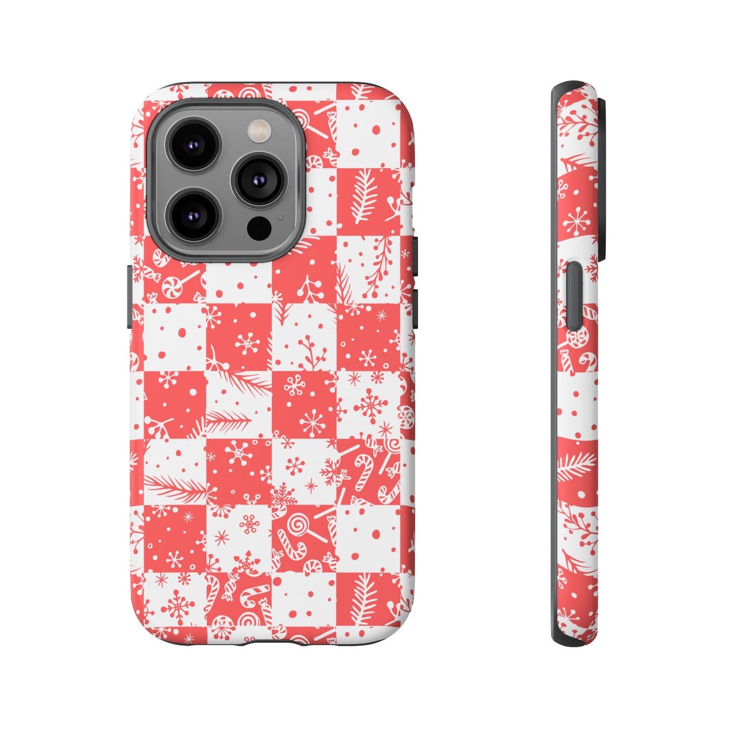 Christmas Red Buffalo Check Phone Case - Holiday Snowflake Pattern Tough Case