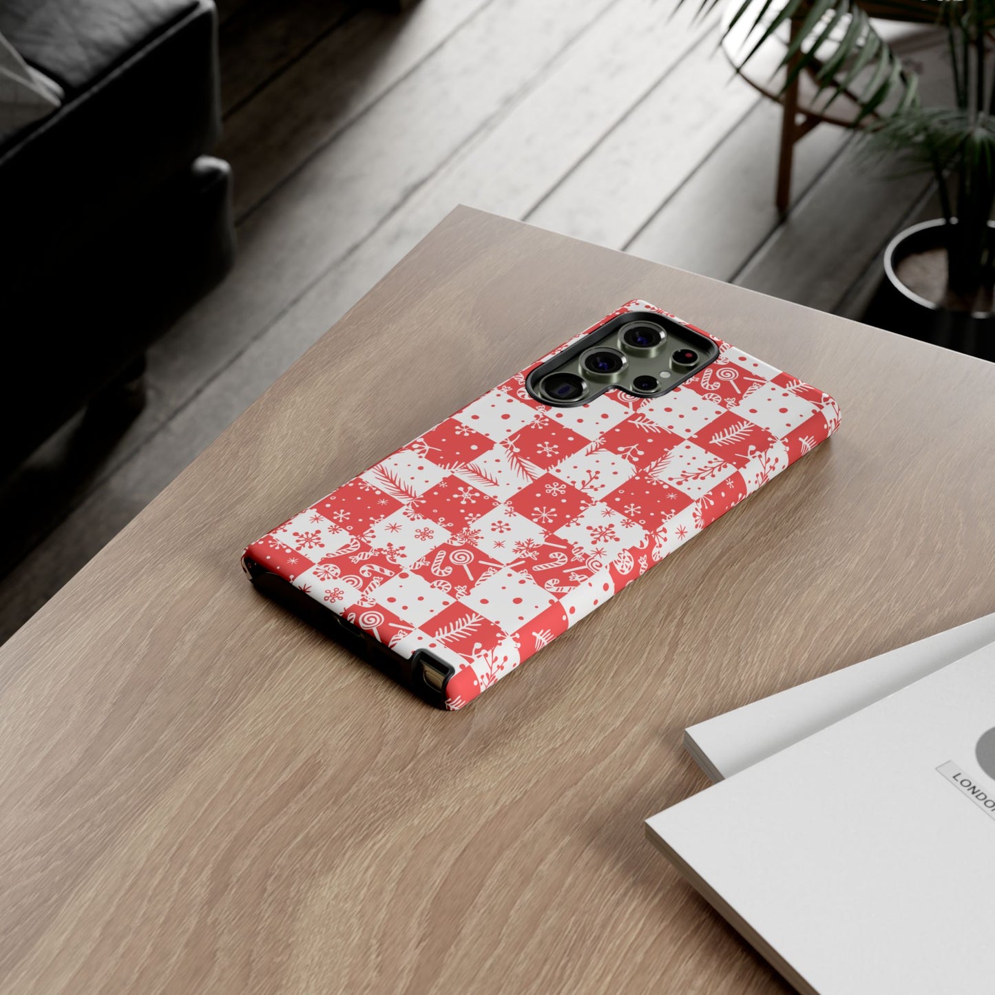 Christmas Red Buffalo Check Phone Case - Holiday Snowflake Pattern Tough Case
