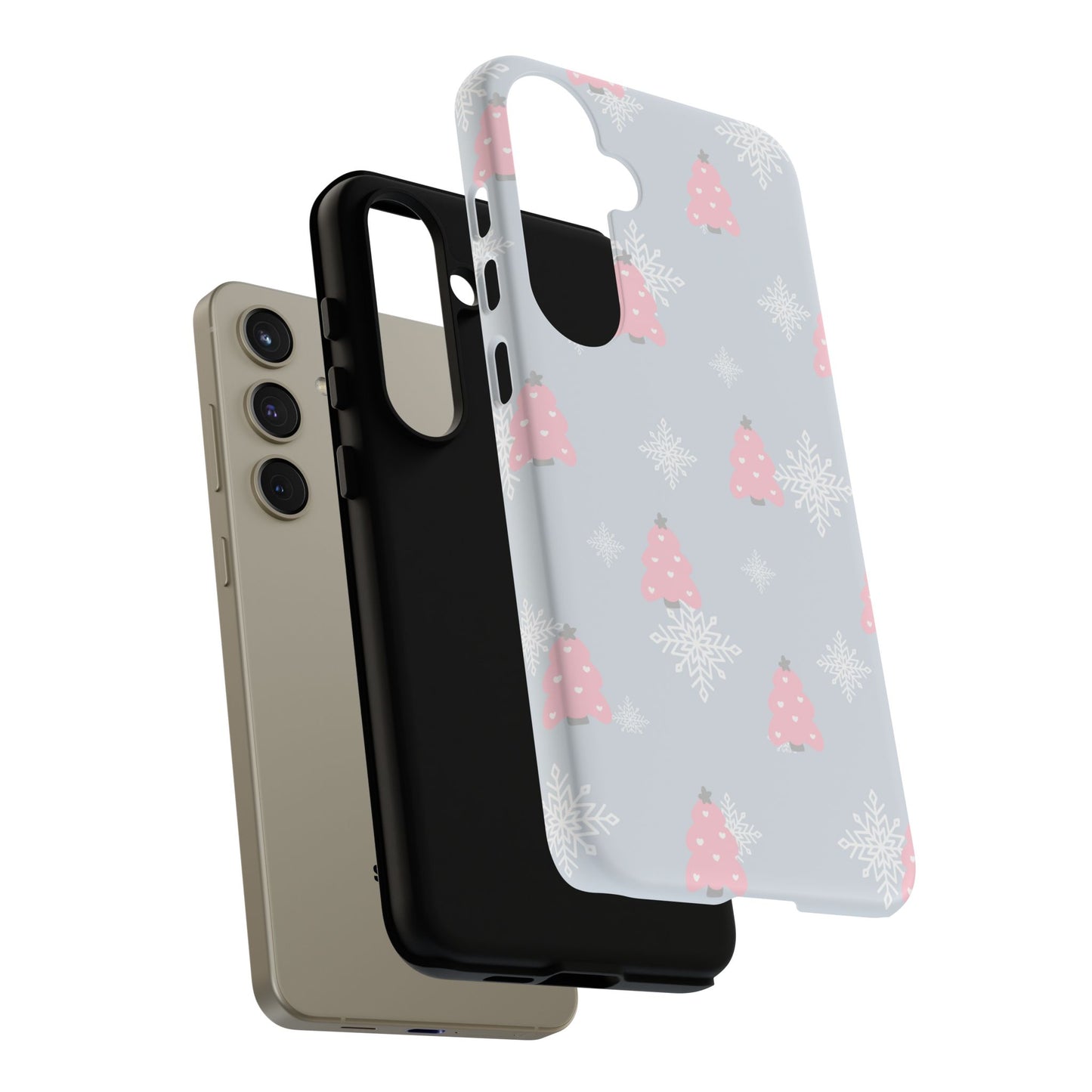 Christmas Pink Tree Tough Phone Case — Cute Holiday Snowflake Design