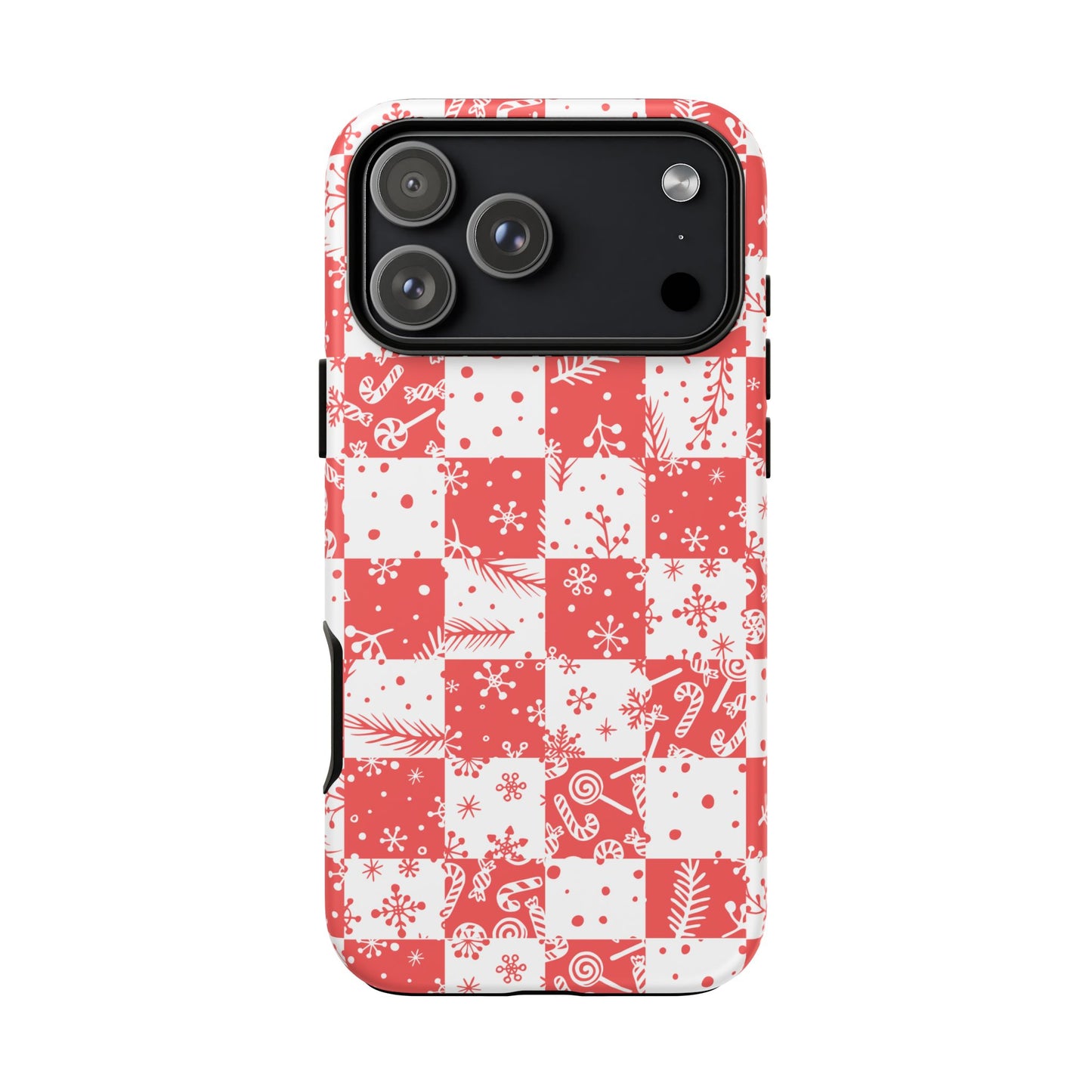 Christmas Red Buffalo Check Phone Case - Holiday Snowflake Pattern Tough Case
