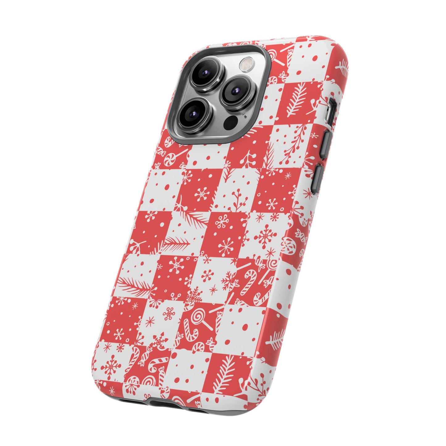 Christmas Red Buffalo Check Phone Case - Holiday Snowflake Pattern Tough Case