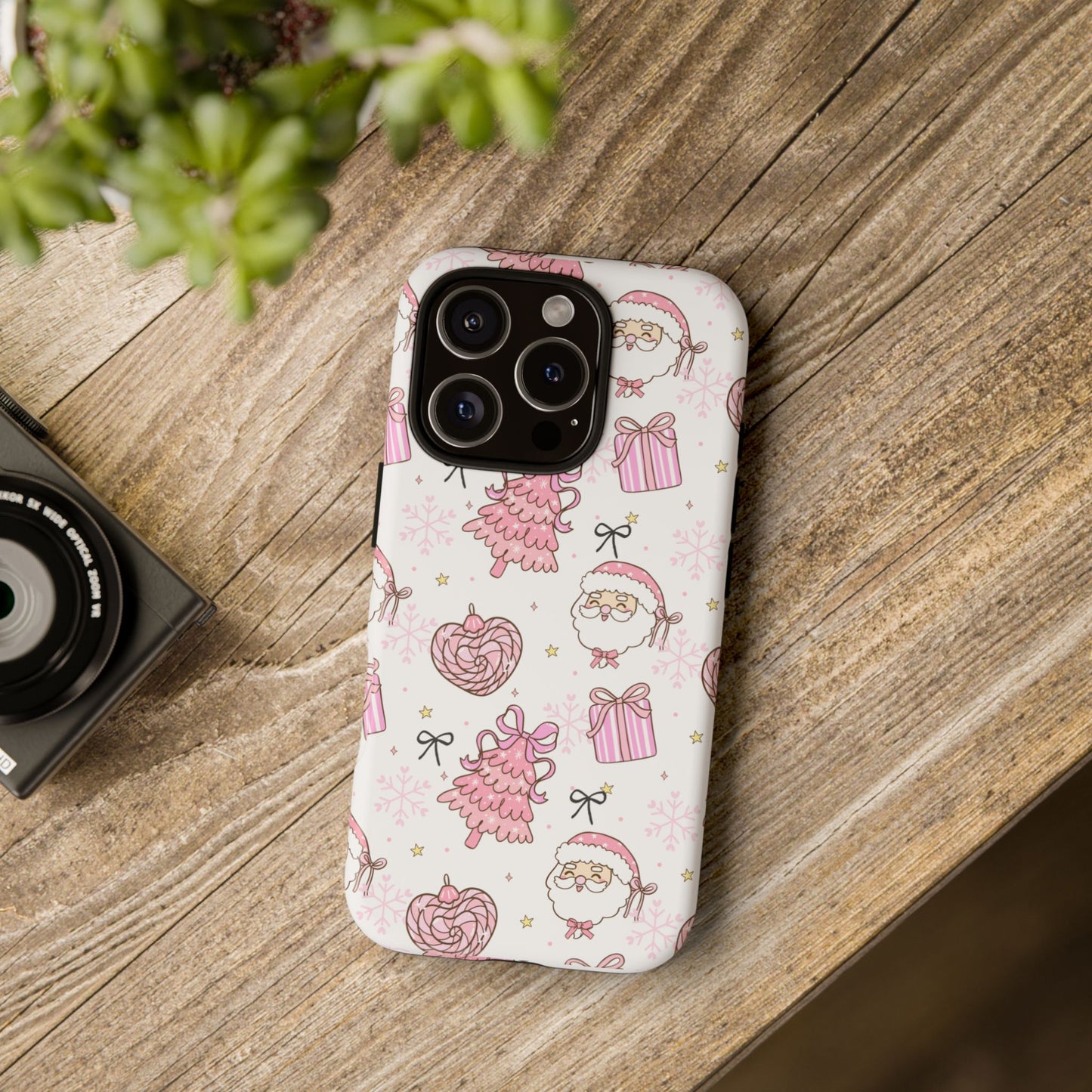 Christmas Pink Pattern Phone Case - Cute Santa, Tree & Gift Protective Cover
