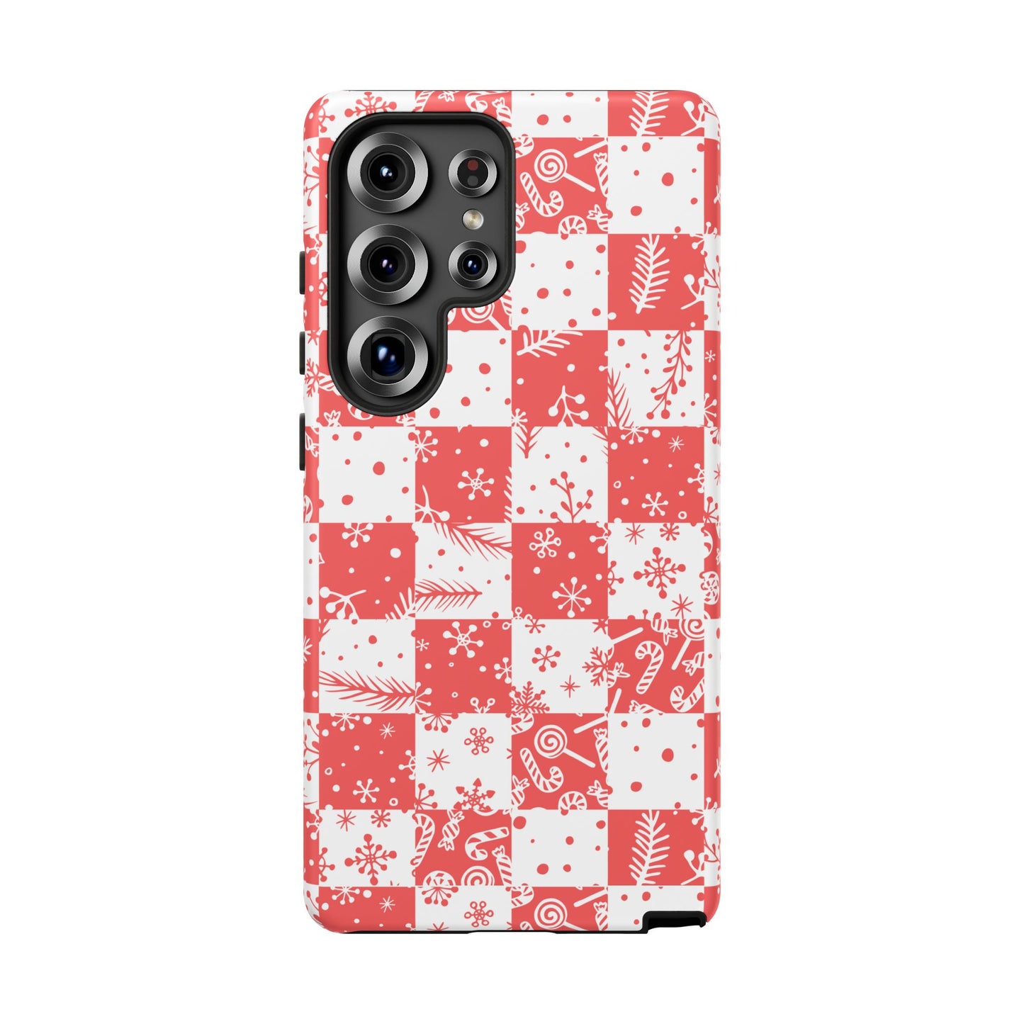 Christmas Red Buffalo Check Phone Case - Holiday Snowflake Pattern Tough Case