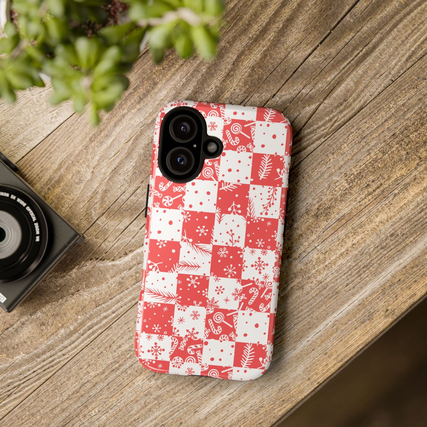 Christmas Red Buffalo Check Phone Case - Holiday Snowflake Pattern Tough Case