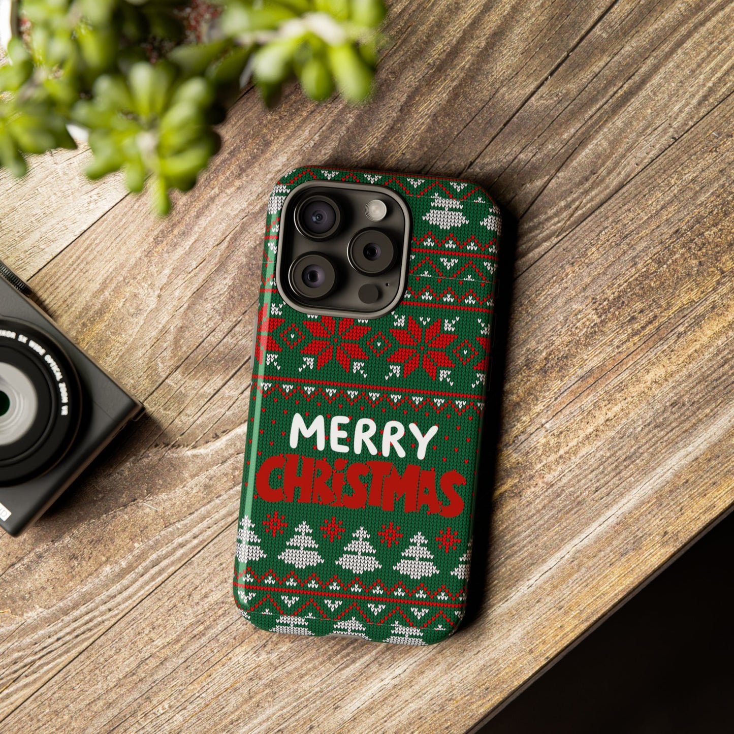 Merry Christmas Phone Case - Festive Green Ugly Sweater Design