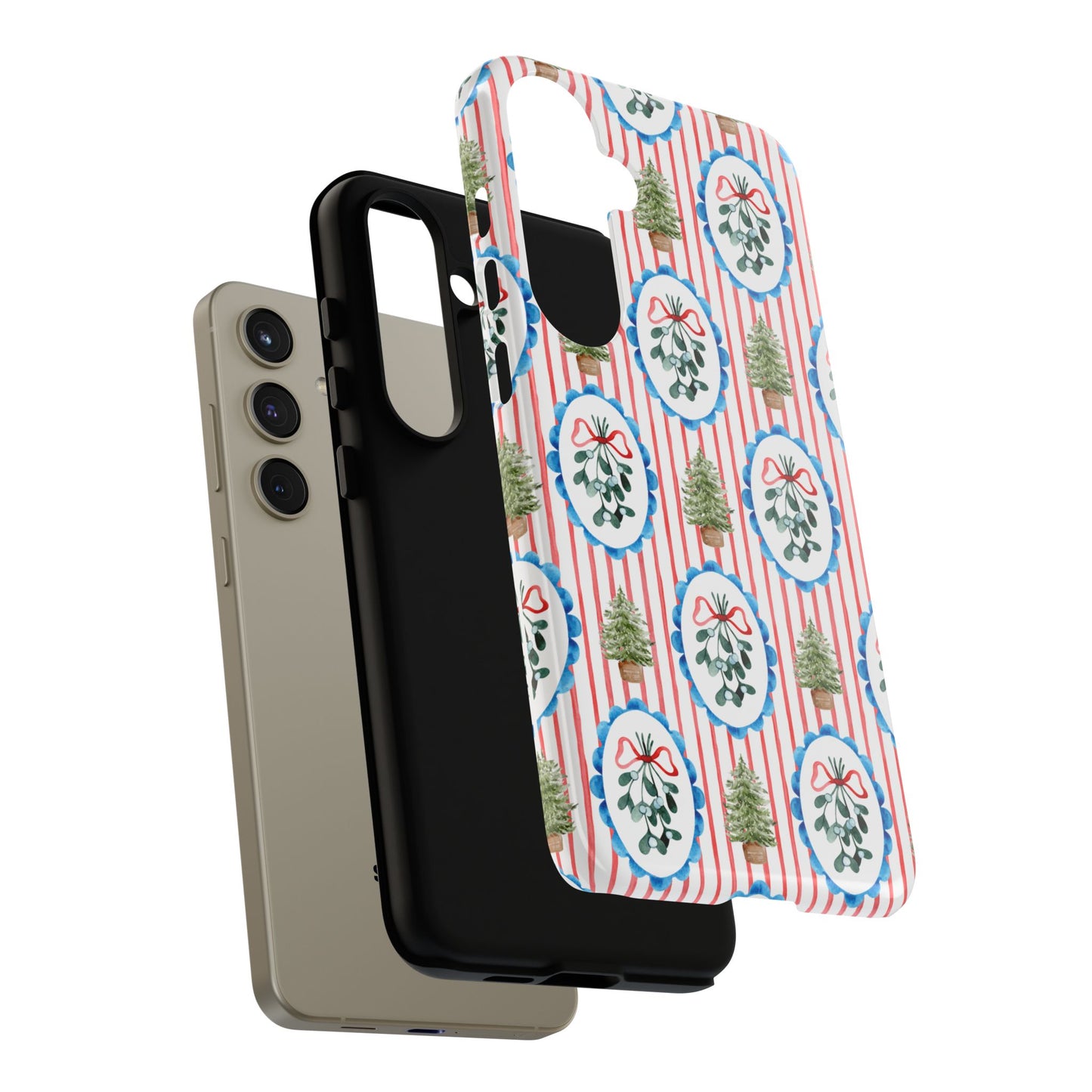 Christmas Wreath & Tree Pattern Phone Case — Festive Holiday Tough Case