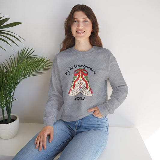 Crewneck Sweatshirt — “My Holidays Are Booked” Cozy Booklover Christmas Sweatshirt