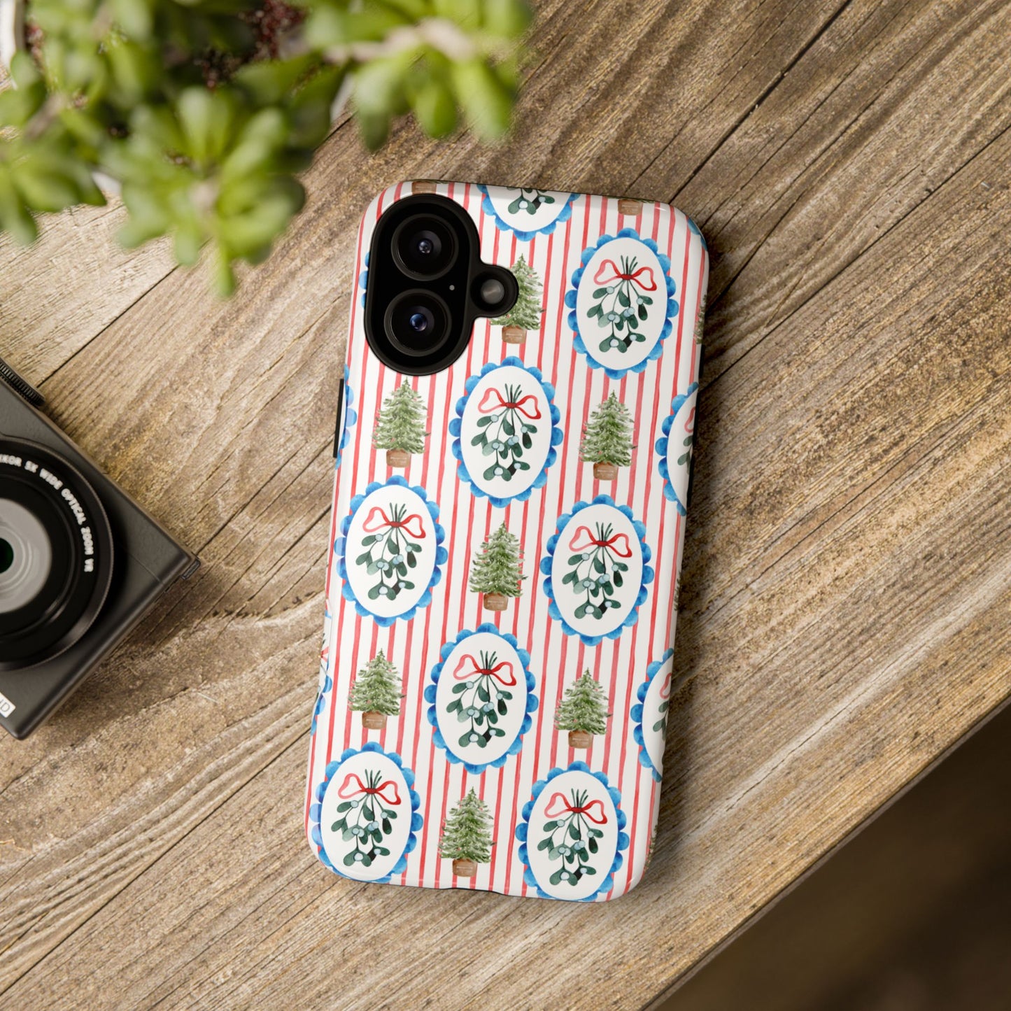 Christmas Wreath & Tree Pattern Phone Case — Festive Holiday Tough Case