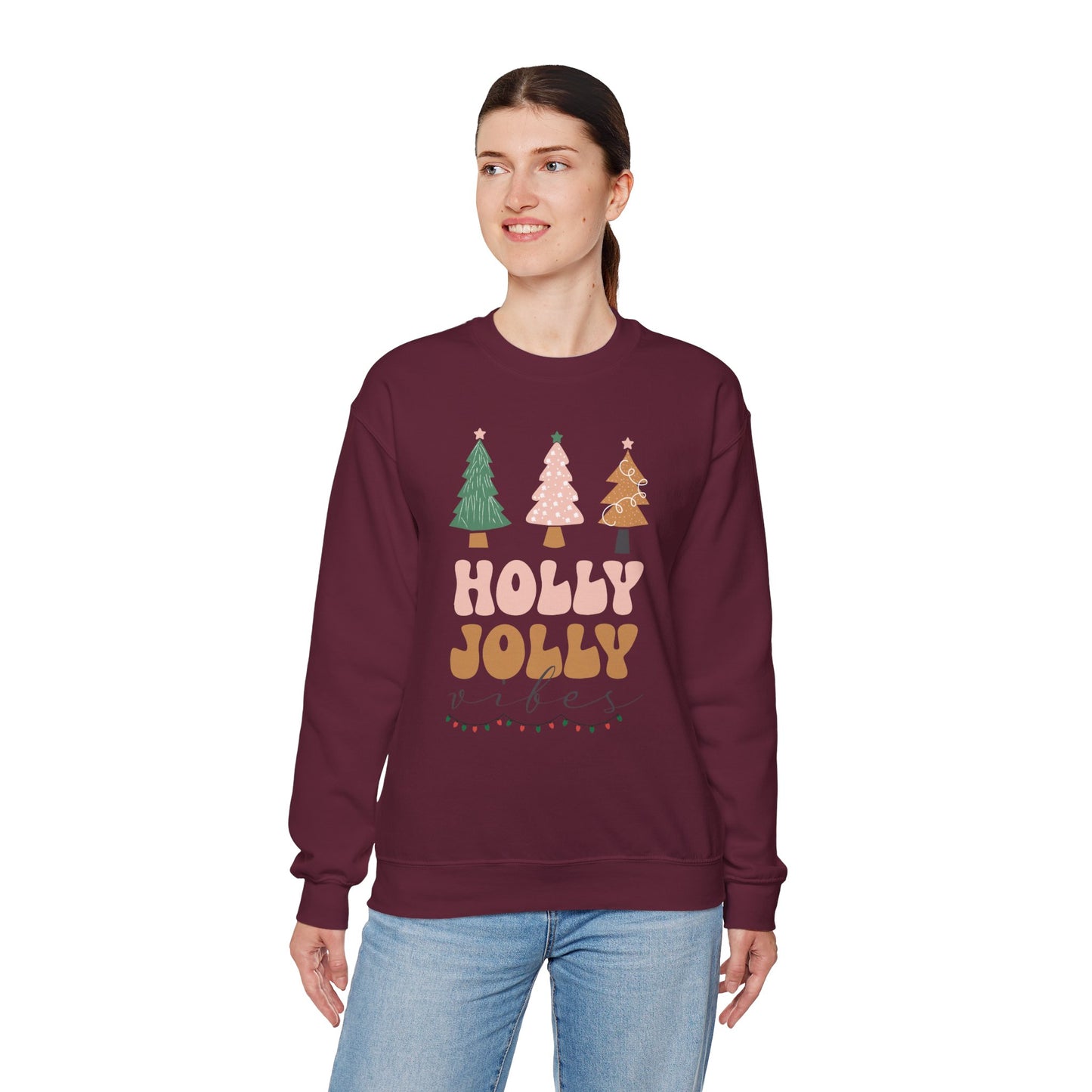 Holiday Sweater Sweatshirt — "Holly Jolly" Christmas Tree Crewneck