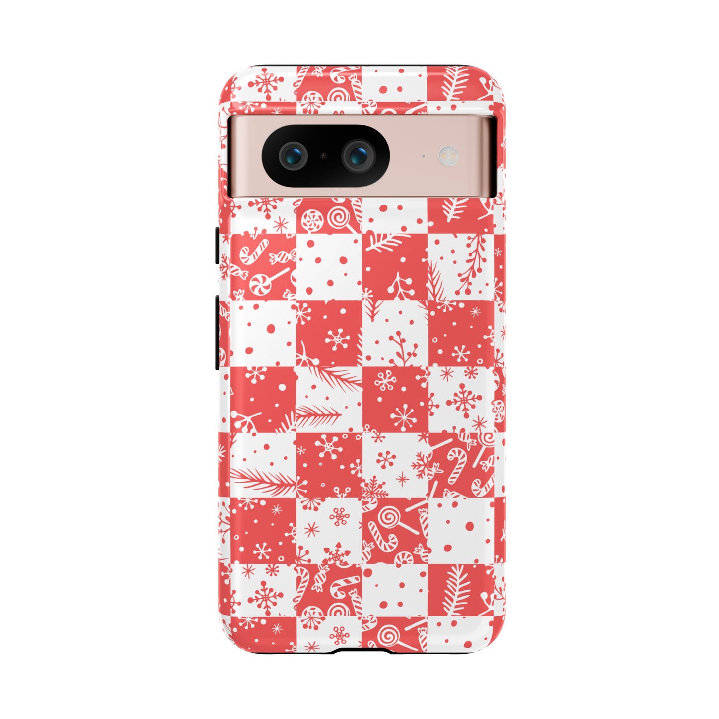 Christmas Red Buffalo Check Phone Case - Holiday Snowflake Pattern Tough Case