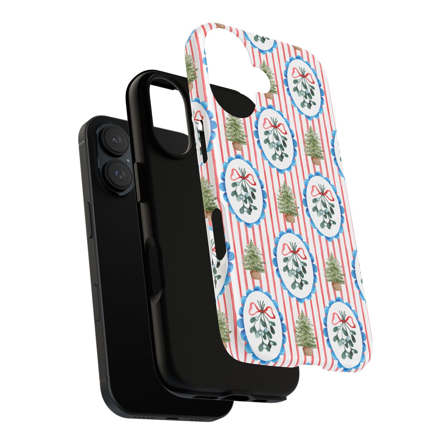 Christmas Wreath & Tree Pattern Phone Case — Festive Holiday Tough Case