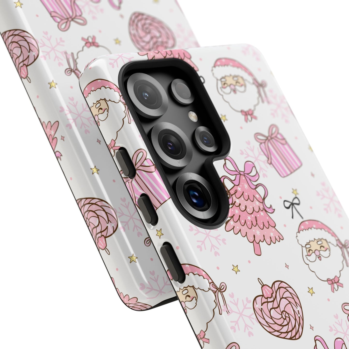 Christmas Pink Pattern Phone Case - Cute Santa, Tree & Gift Protective Cover