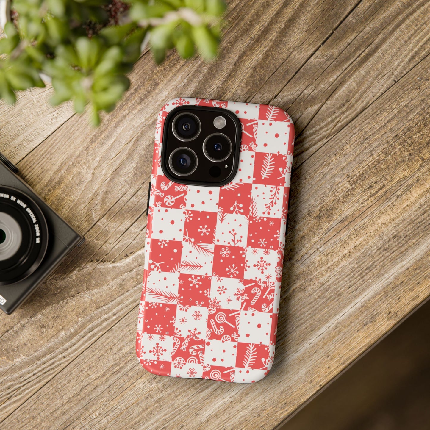 Christmas Red Buffalo Check Phone Case - Holiday Snowflake Pattern Tough Case