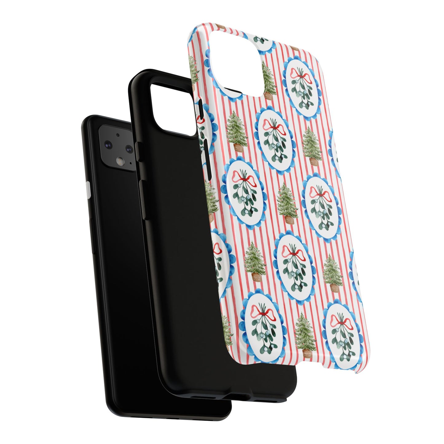 Christmas Wreath & Tree Pattern Phone Case — Festive Holiday Tough Case