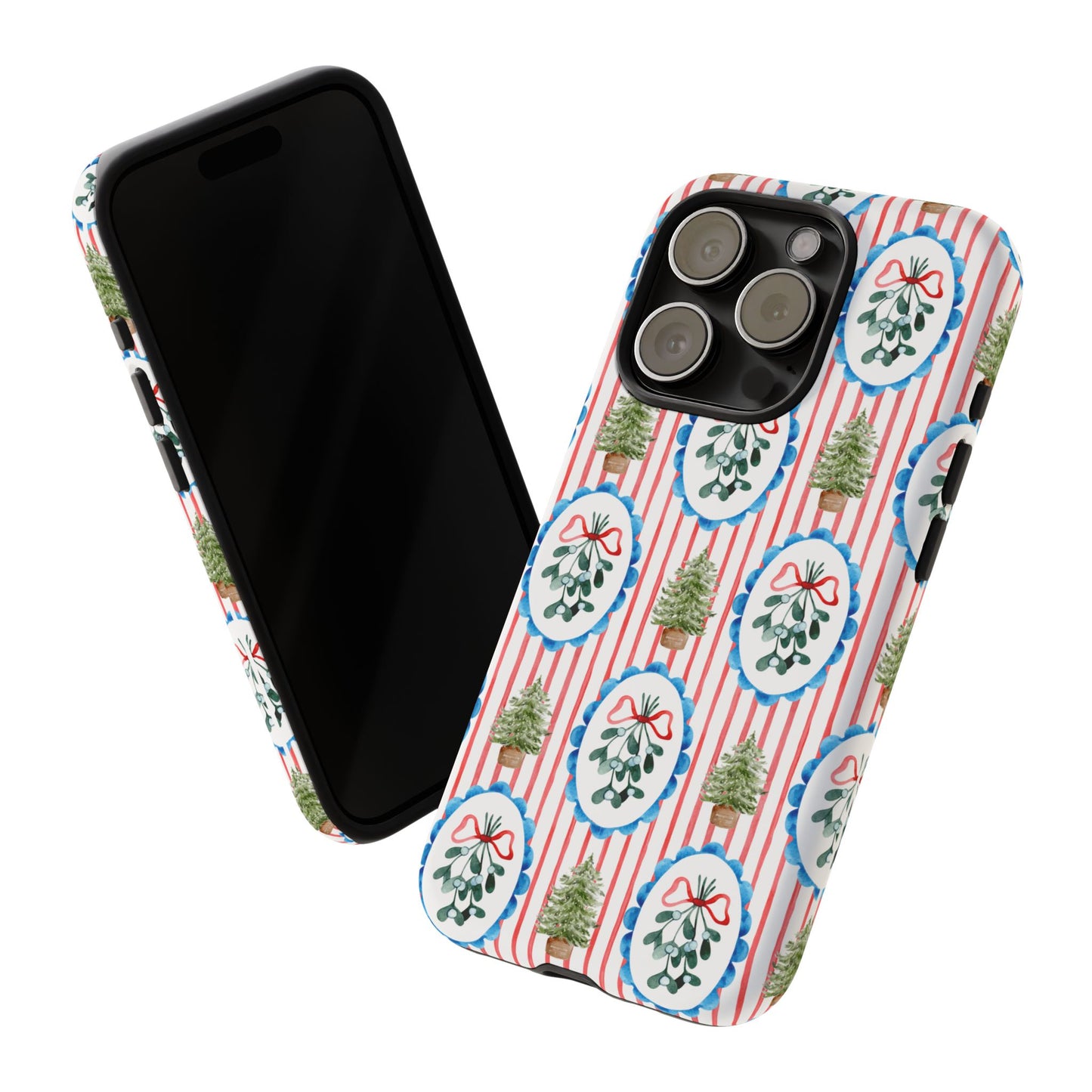 Christmas Wreath & Tree Pattern Phone Case — Festive Holiday Tough Case