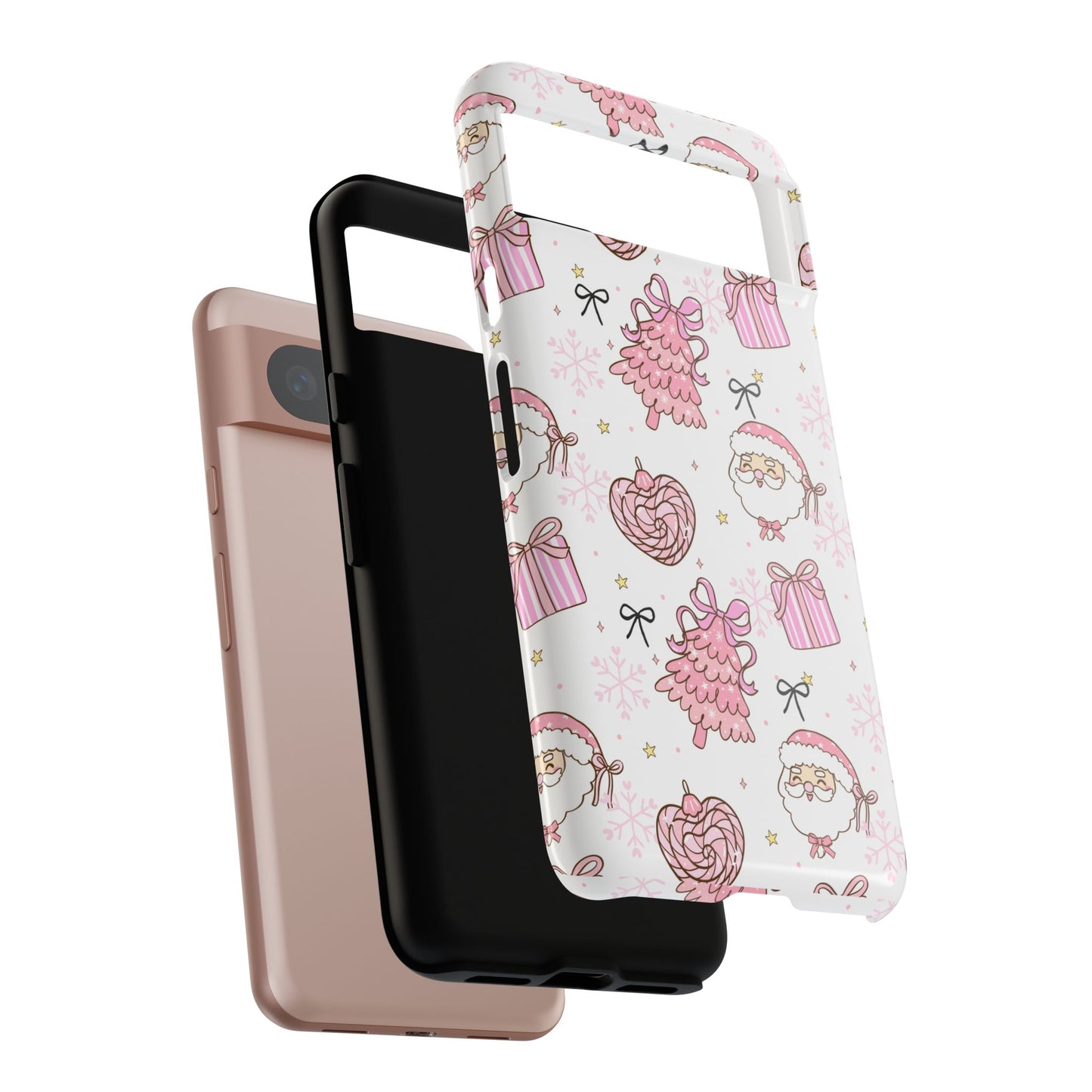 Christmas Pink Pattern Phone Case - Cute Santa, Tree & Gift Protective Cover