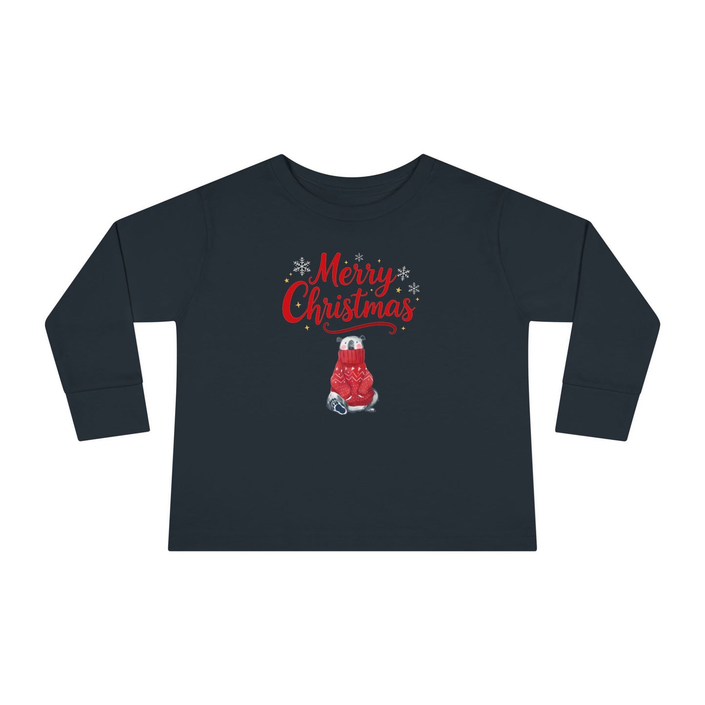 Toddler Long Sleeve Tee — 'Merry Christmas' Red Sweater Polar Bear Holiday Shirt
