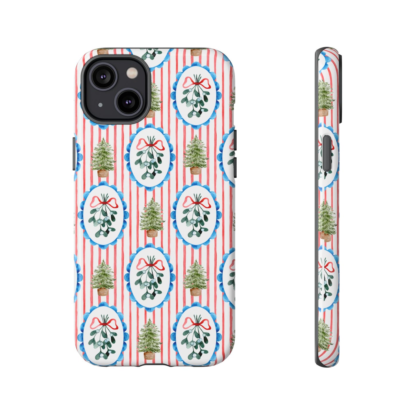 Christmas Wreath & Tree Pattern Phone Case — Festive Holiday Tough Case