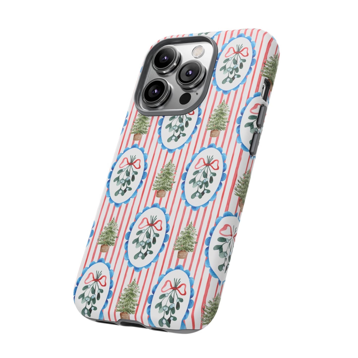 Christmas Wreath & Tree Pattern Phone Case — Festive Holiday Tough Case