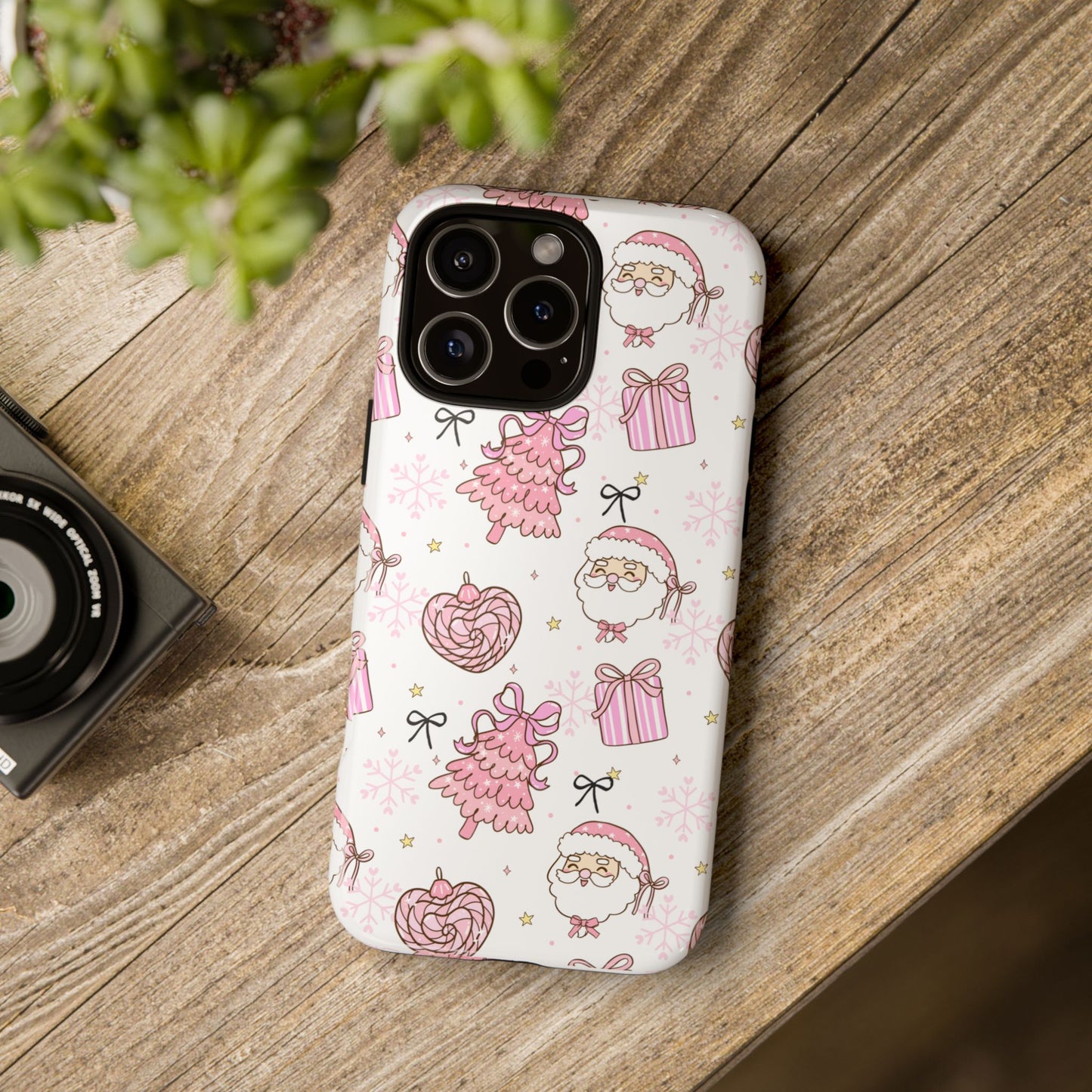 Christmas Pink Pattern Phone Case - Cute Santa, Tree & Gift Protective Cover