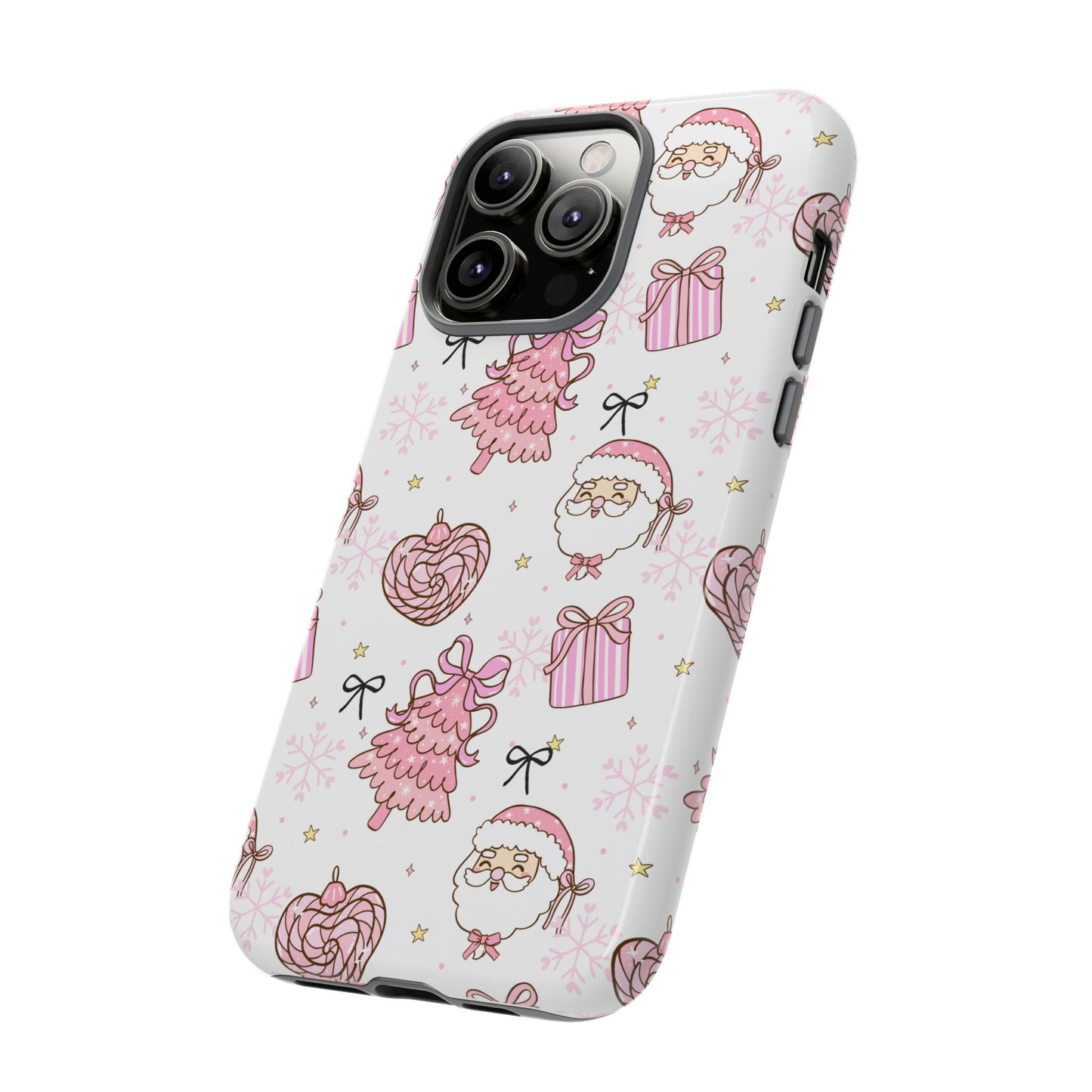 Christmas Pink Pattern Phone Case - Cute Santa, Tree & Gift Protective Cover