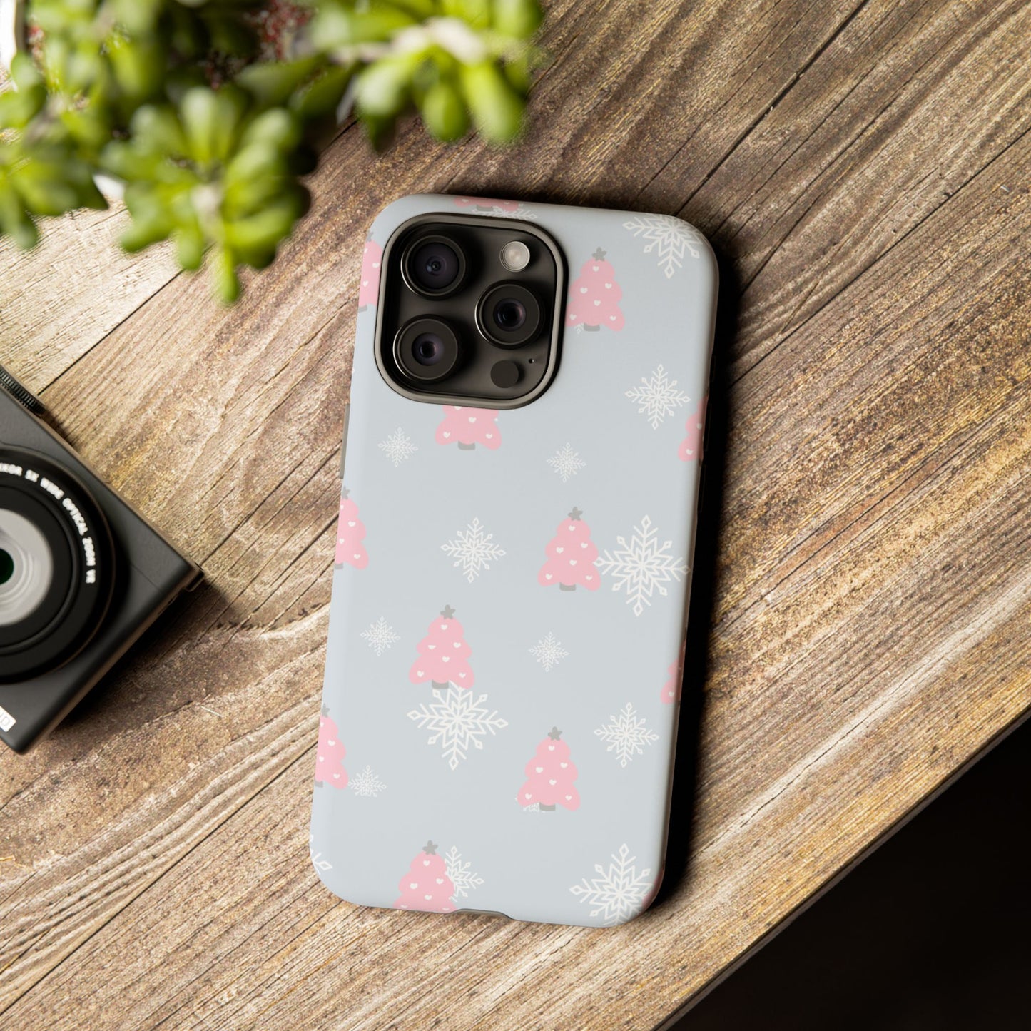 Christmas Pink Tree Tough Phone Case — Cute Holiday Snowflake Design